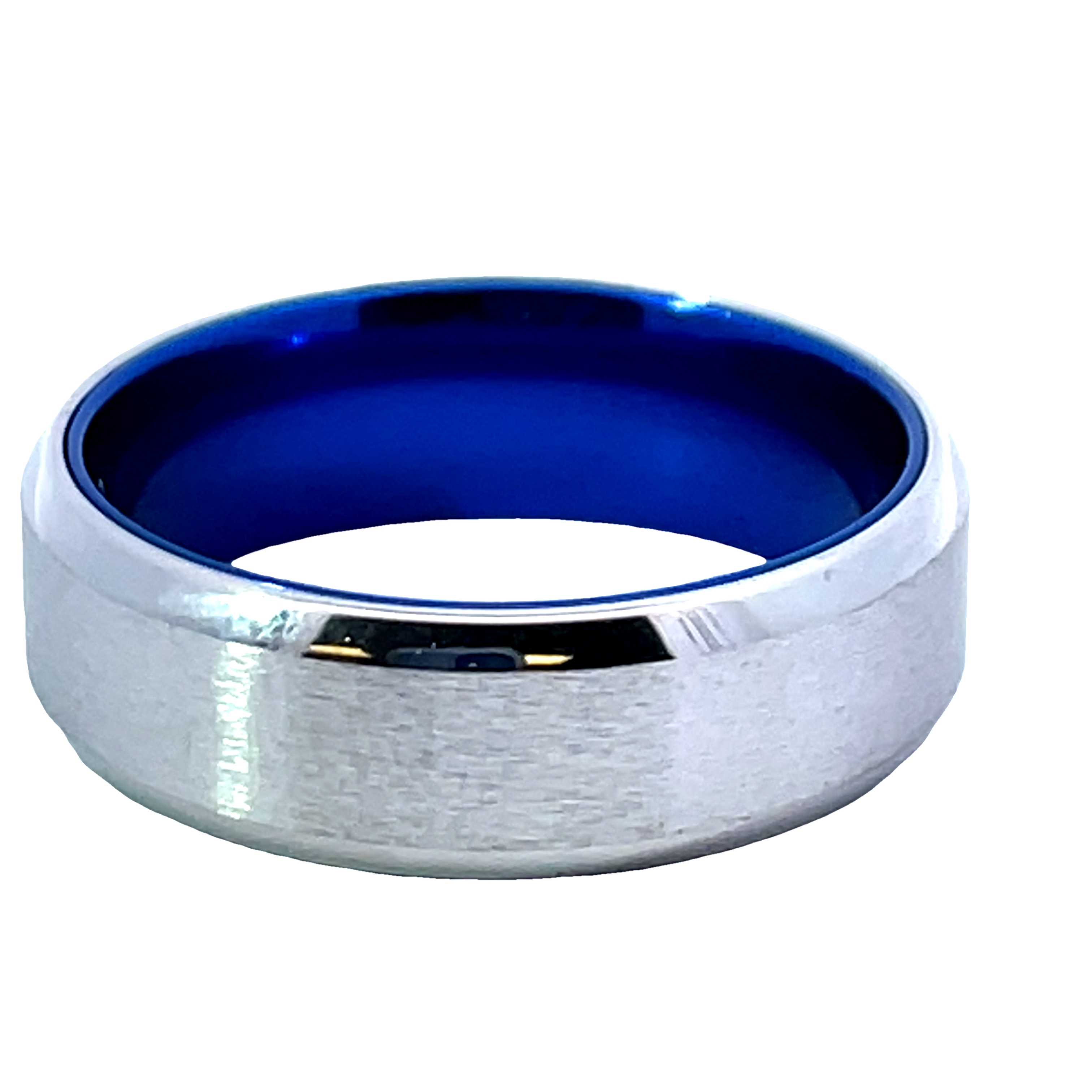 7MM COBALT BEVELED SATIN FINISH BAND WITH BLUE INTERIOR SIZE 10