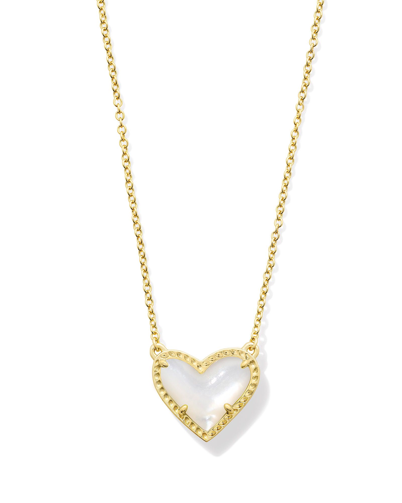 KENDRA SCOTT ARI HEART IVORY MOTHER OF PEARL GOLD TONE SHORT PENDANT NECKLACE