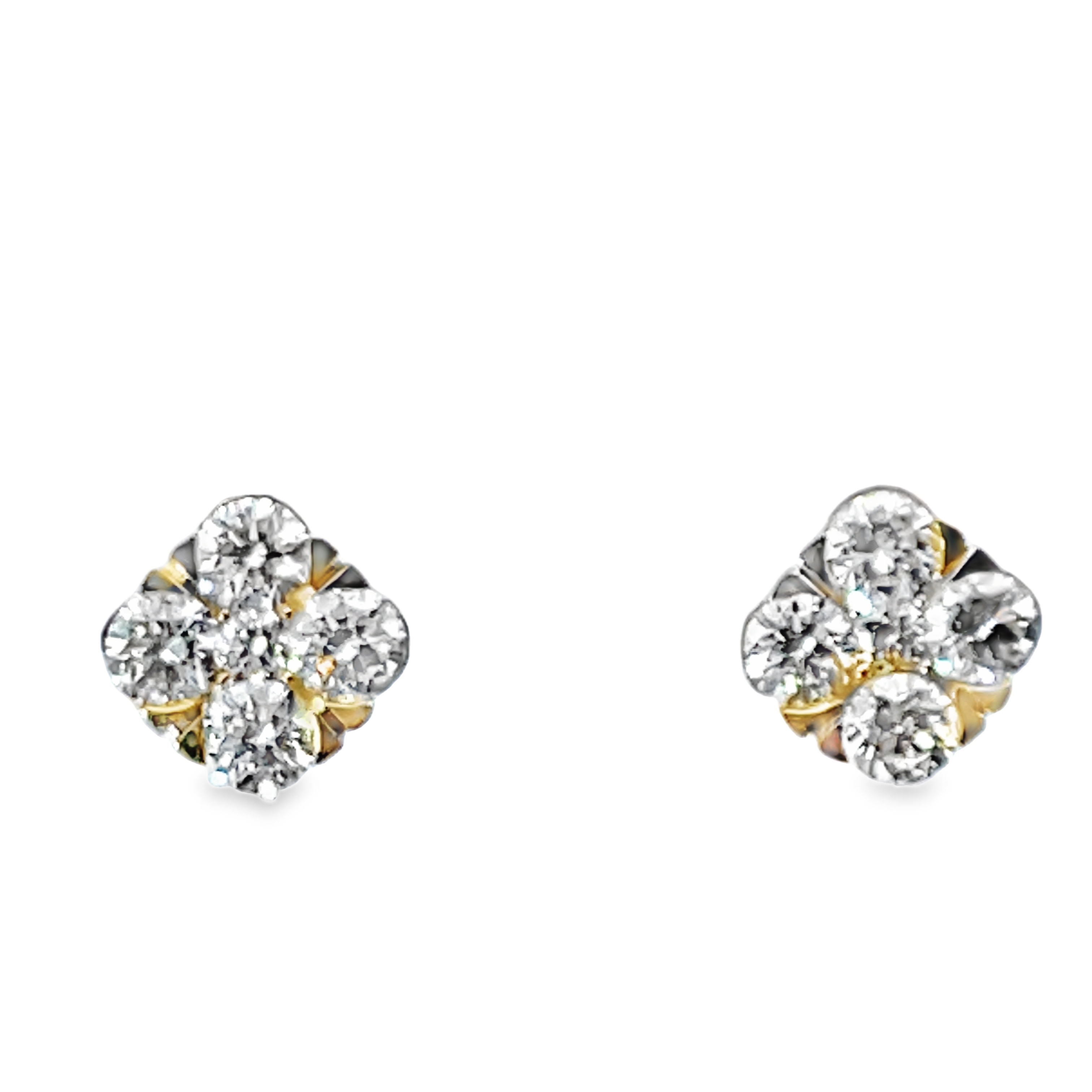 1.00CTW 10 ROUND DIAMOND CLUSTER STUD EARRINGS 10KY