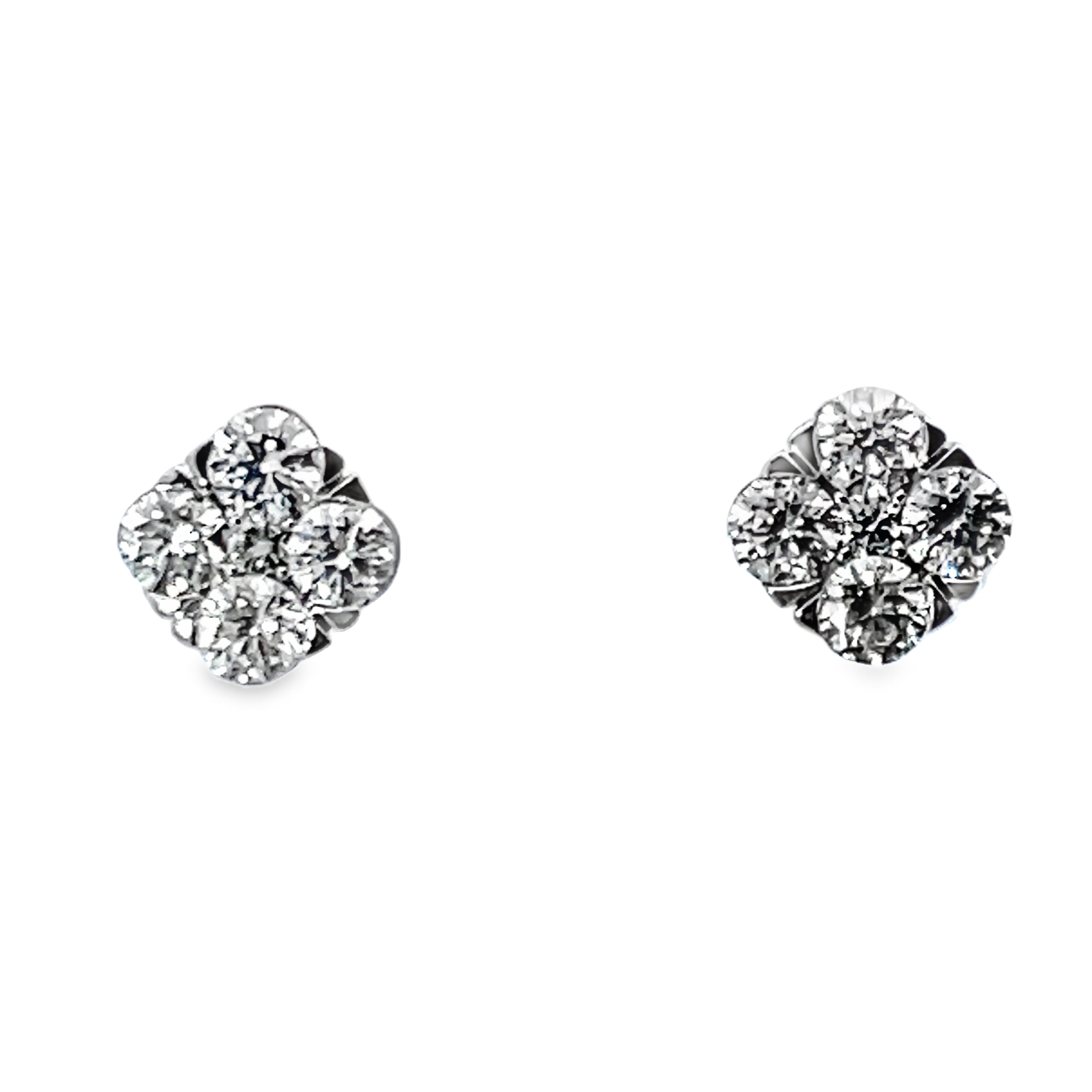 1.00CTW 10 ROUND DIAMOND CLUSTER STUD EARRINGS 10KW