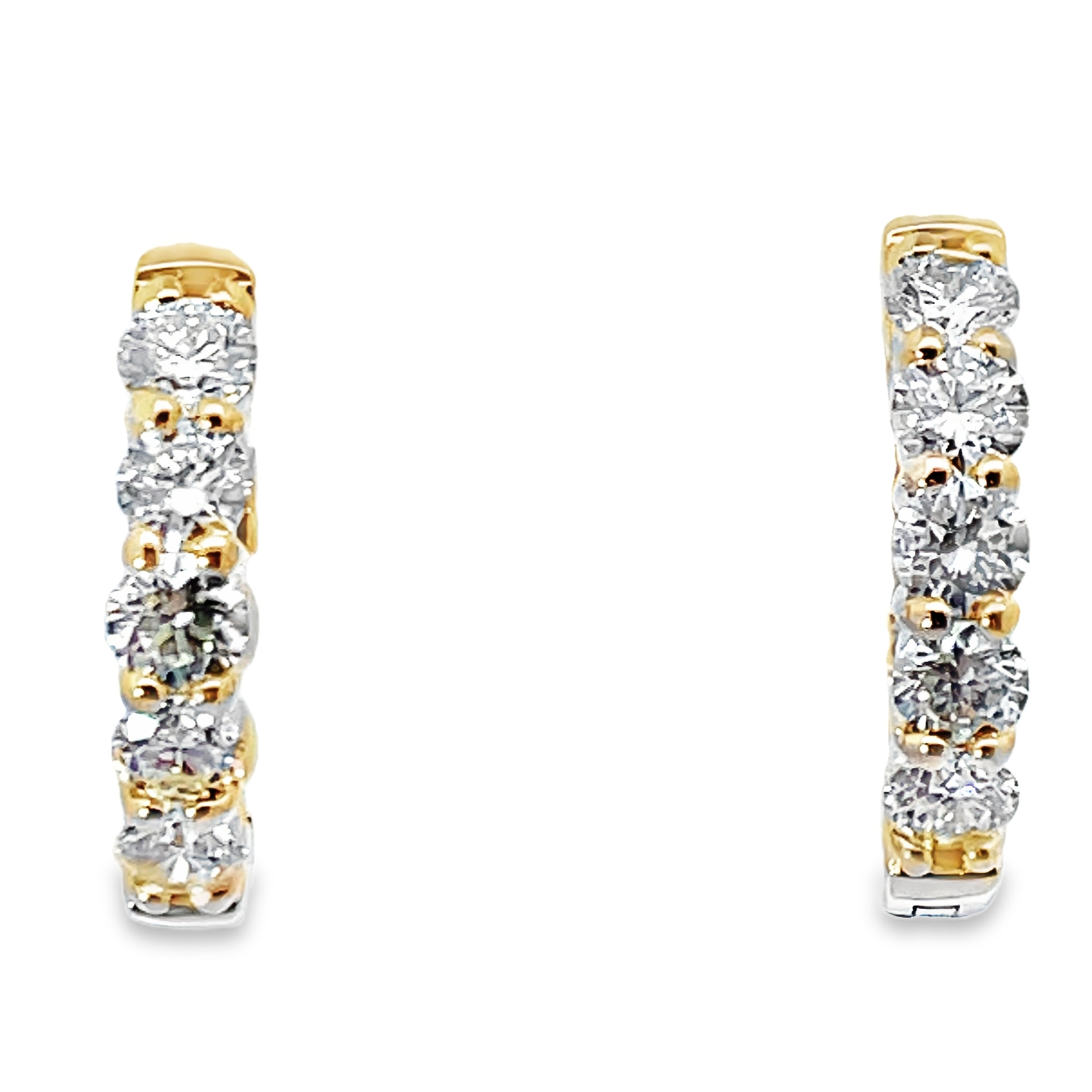 1.00CTW 10 ROUND DIAMOND MINI HOOP EARRINGS 14KY