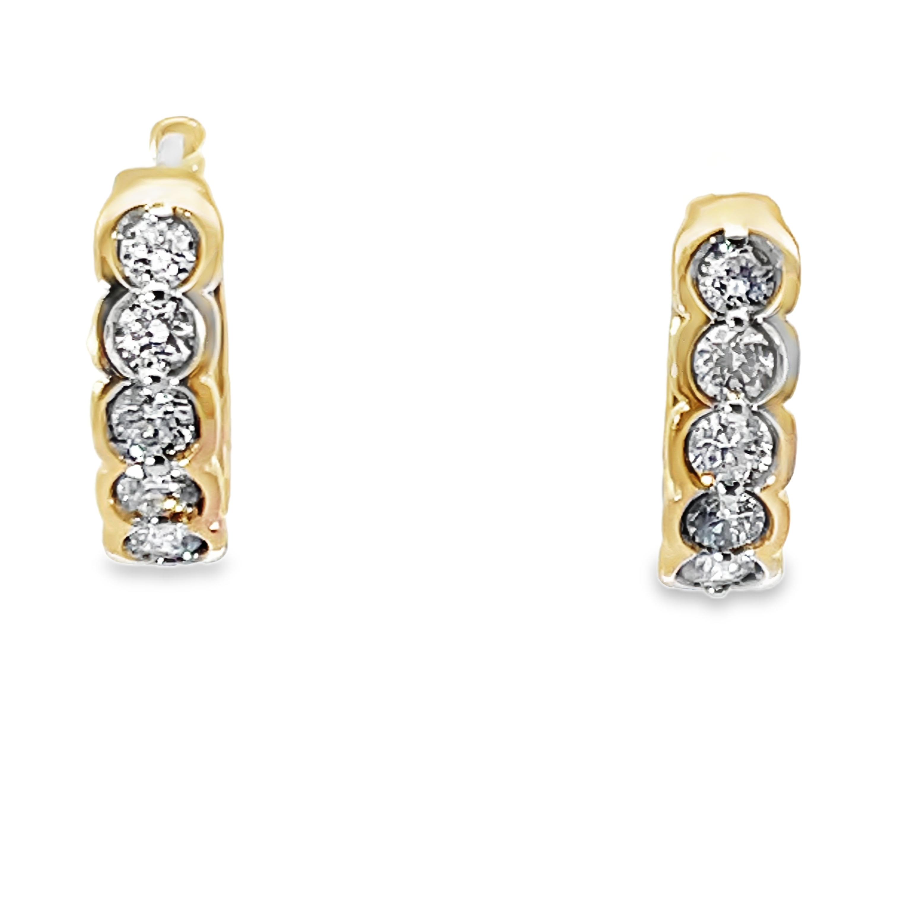 .49CTW 10 ROUND DIAMOND CHANNEL-SET MINI HOOP EARRINGS 14KY