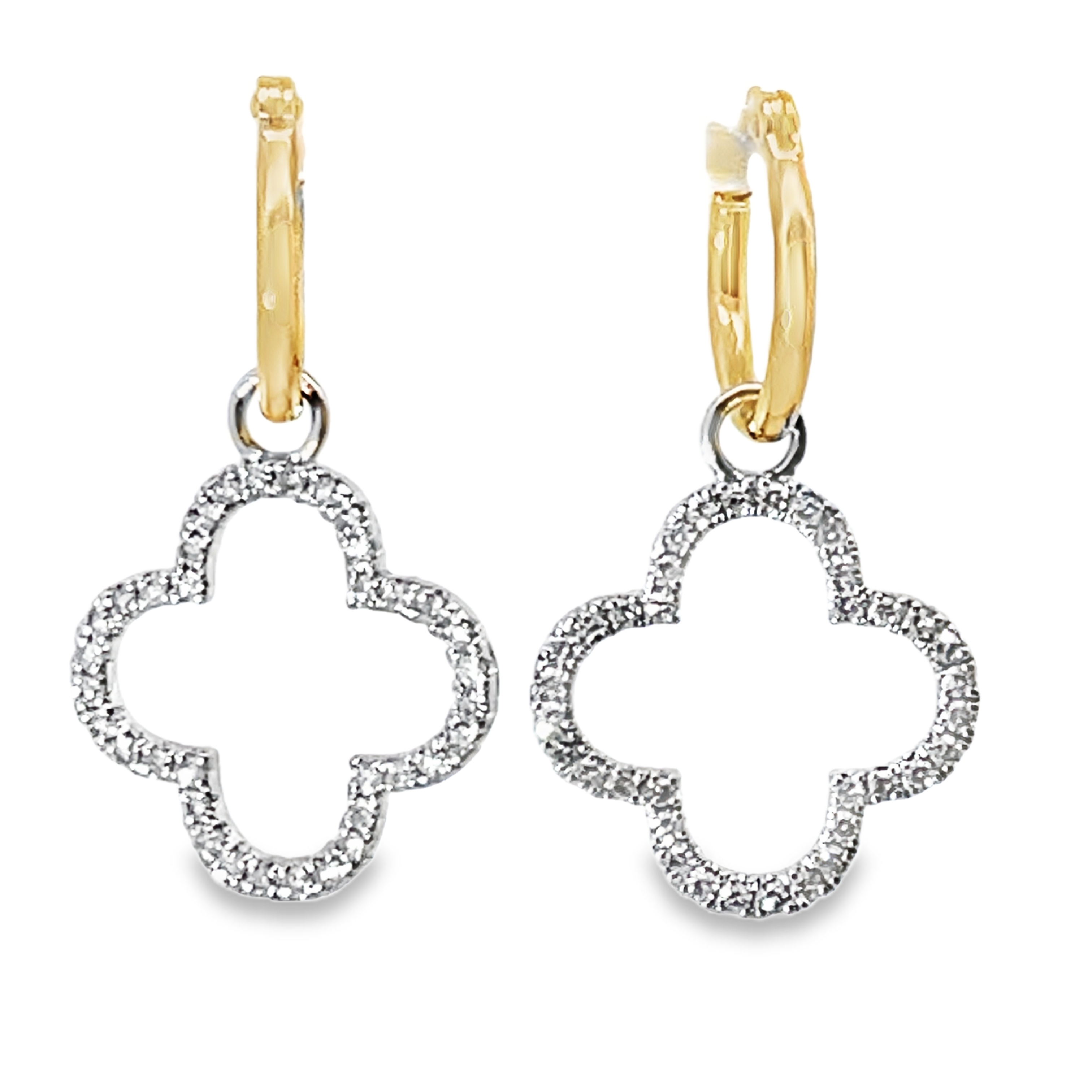 .43CTW 72 ROUND DIAMOND OPEN-QUATREFOIL DANGLE EARRINGS 14KY