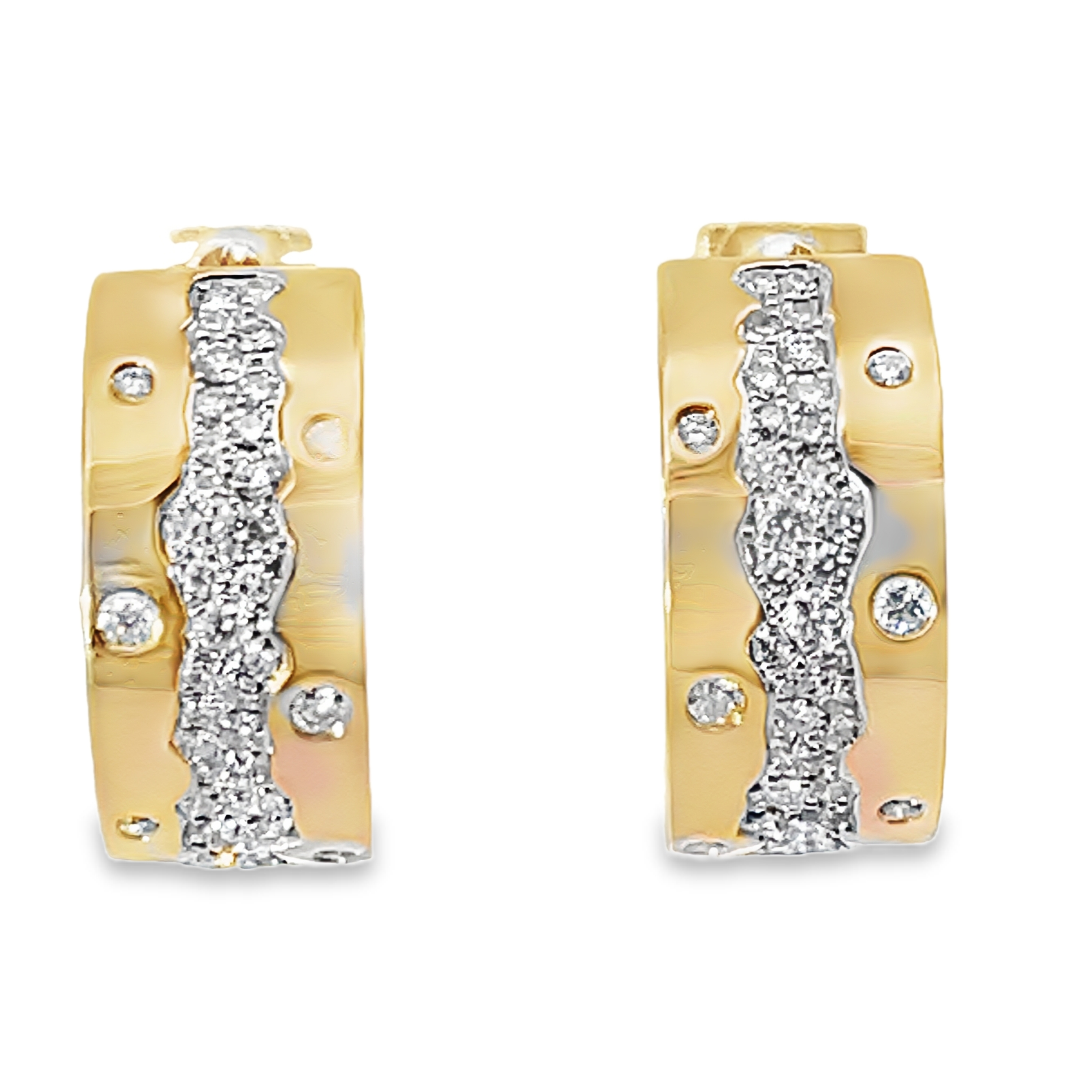 .71CTW ROUND DIAMOND HOOP EARRINGS WITH 66 ROUND DIAMONDS + 12 ROUND FLUSH-SET DIAMONDS 14KY