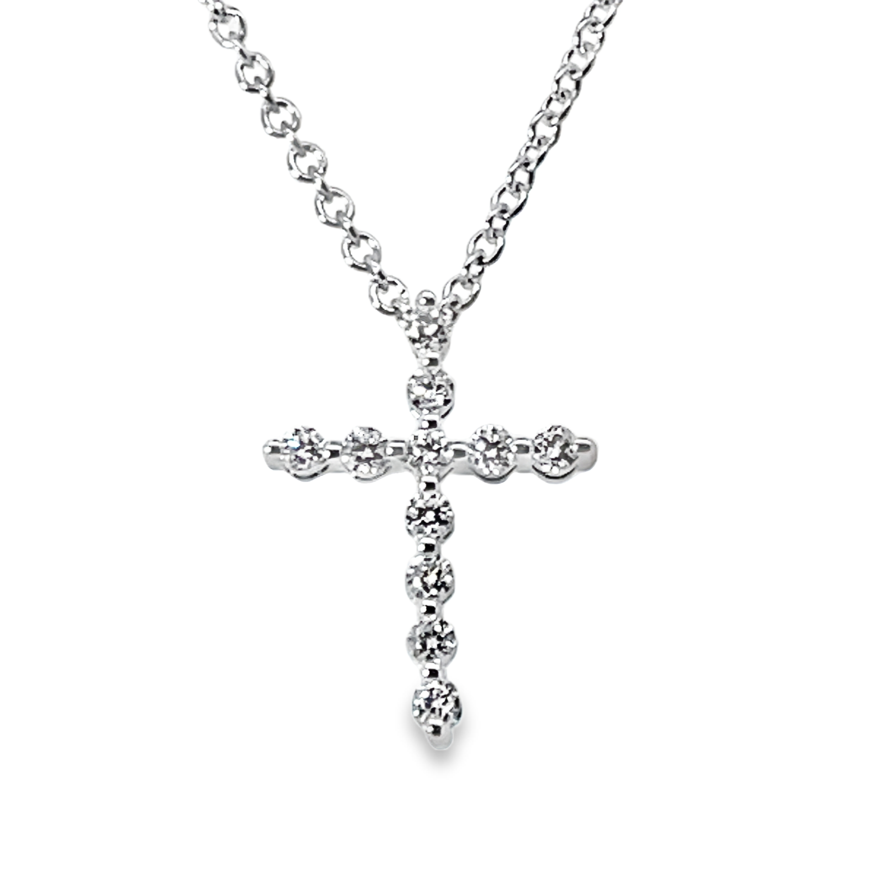 .16CTW 11 ROUND DIAMOND CROSS PENDANT/CHAIN 14KW  CHAIN INCLUDED