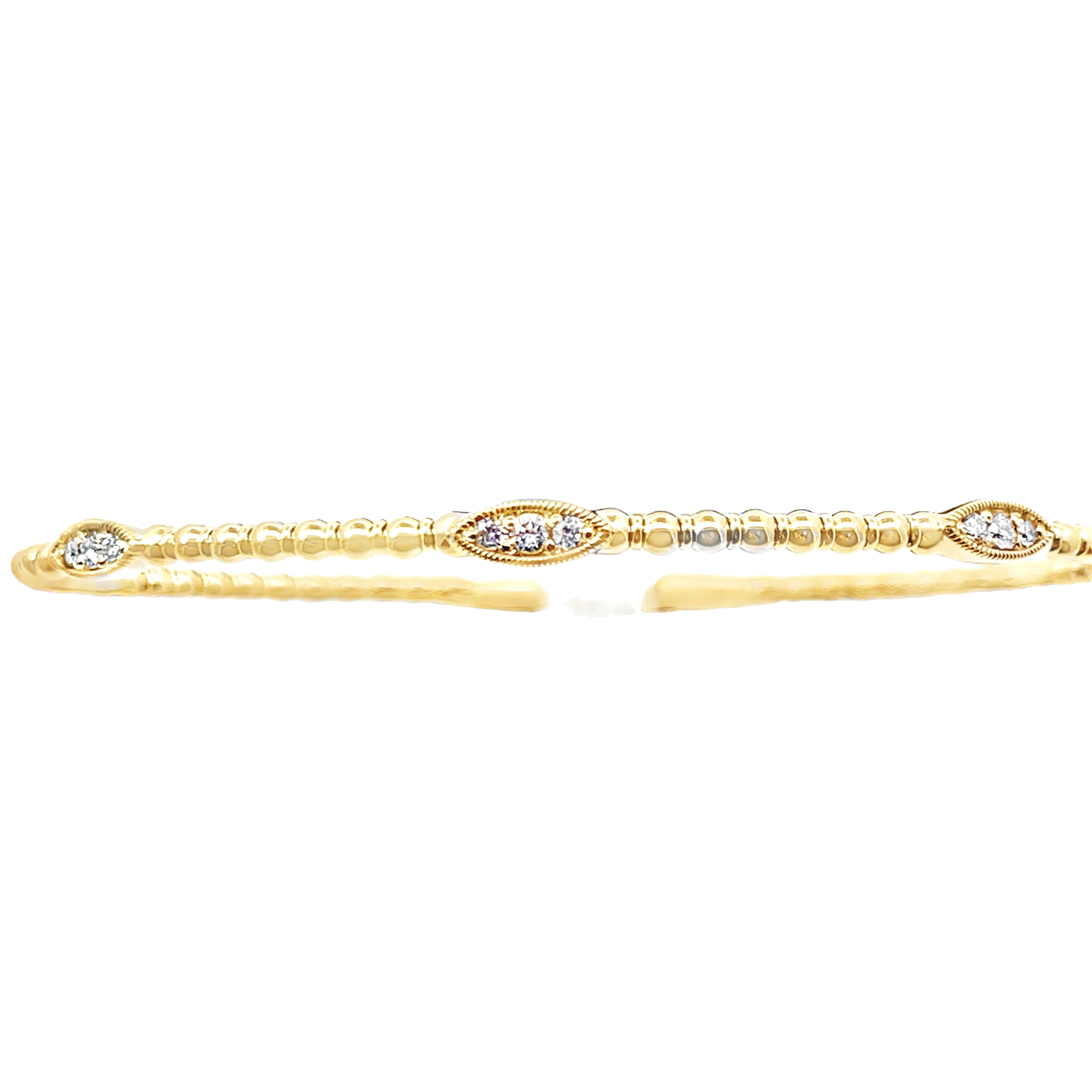 .21CTW TRIPLE STATION 9 ROUND DIAMOND FLEX BANGLE 14KY