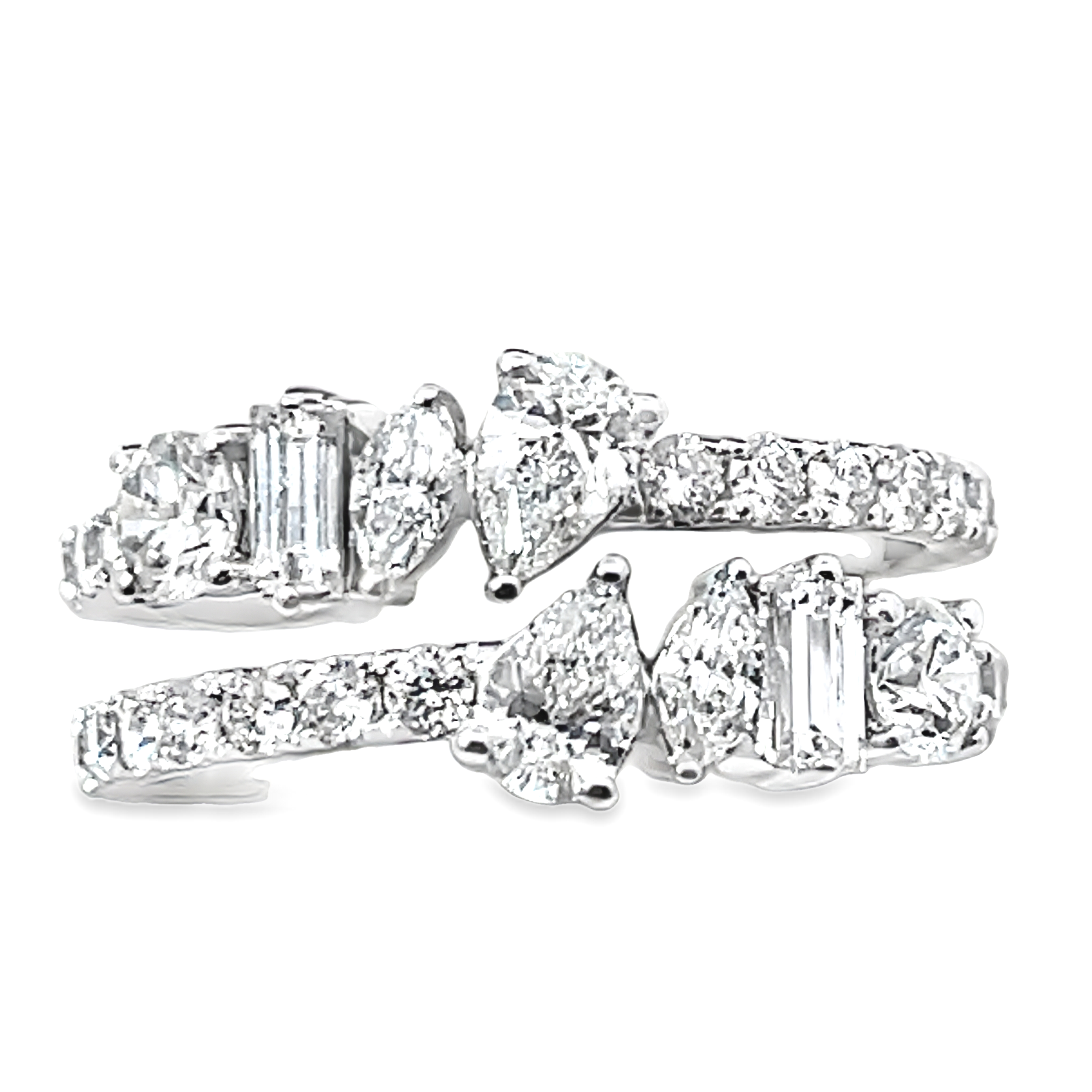 1.70CTW MULTI-SHAPE 2-ROW LDS BAND CONTAINING: 2 BAGUETTE DIAMONDS .255CTW + 2 PEAR SHAPE DIAMONDS .42CTW + 2 MARQUISE DIAMONDS .172CTW + 22 ROUND DIAMONDS .86CTW 14KW