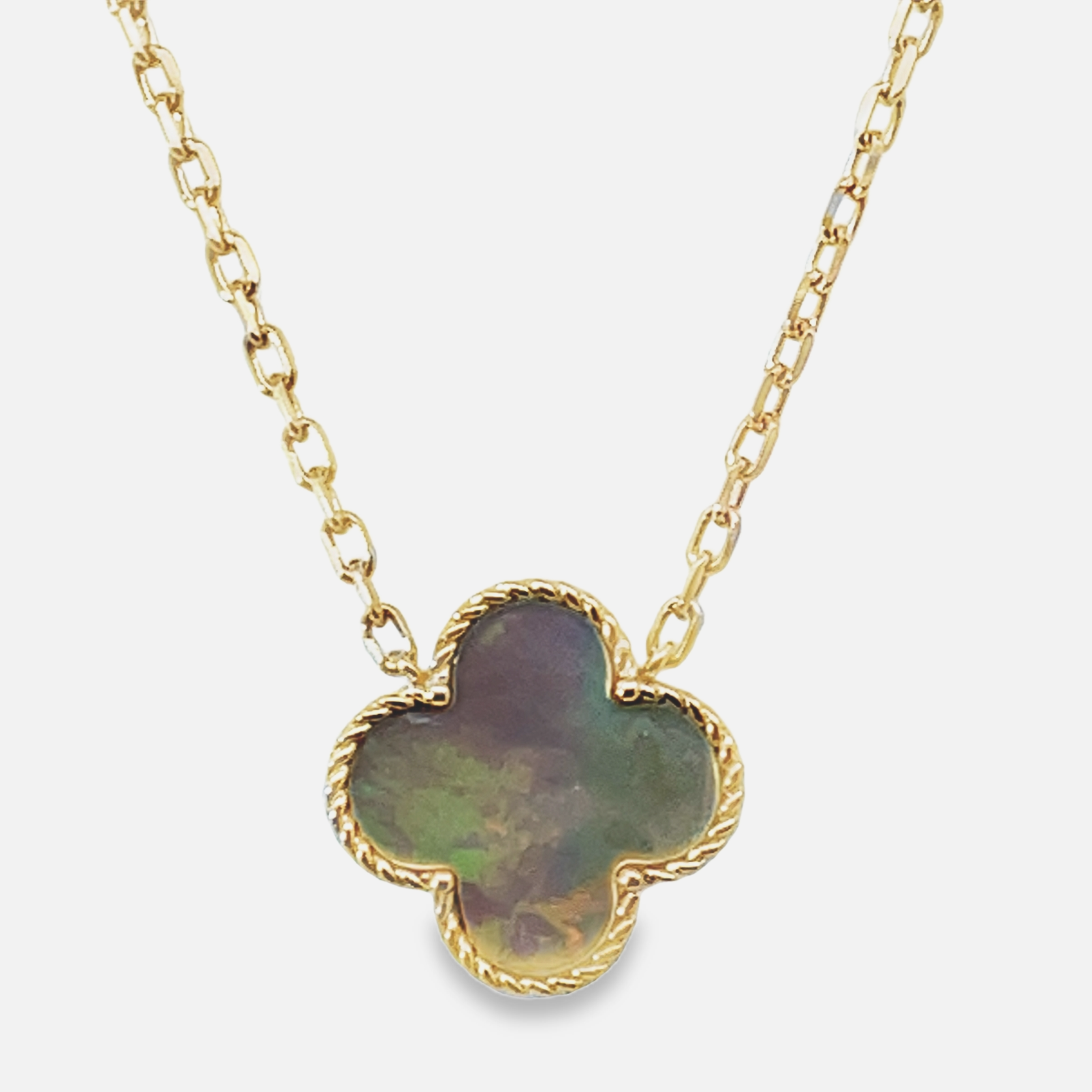 .60TDW PAVE 37 ROUND DIAMOND/MOTHER OF PEARL QUATREFOIL REVERSIBLE NECKLACE 14KY