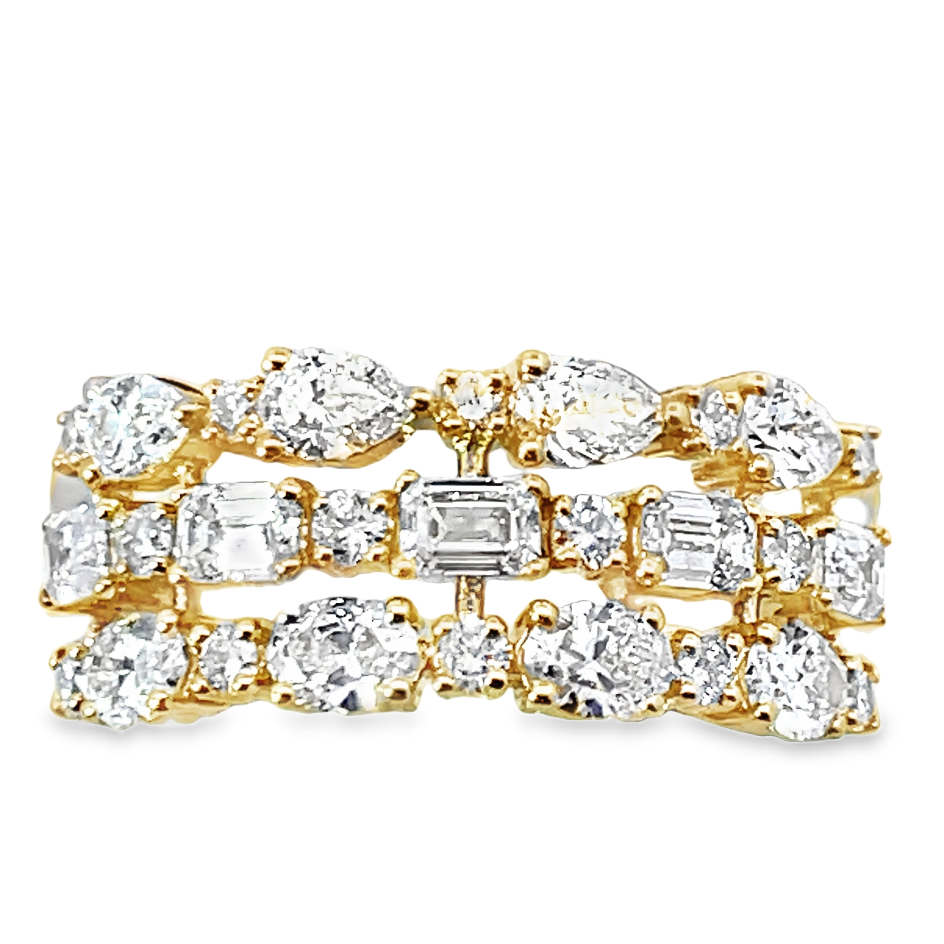1.50CTW FANCY MIX 3-ROW LDS BAND RING CONTAINING: 14 ROUND DIAMONDS 4 OVAL DIAMONDS 4 PEAR SHAPE DIAMONDS +5 BAGUETTE DIAMONDS 14KY
