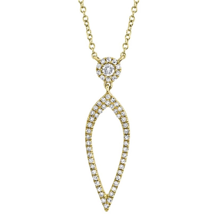 .20CTW OPEN INVERTED PEAR SHAPE 58 ROUND DIAMOND NECKLACE 14KY