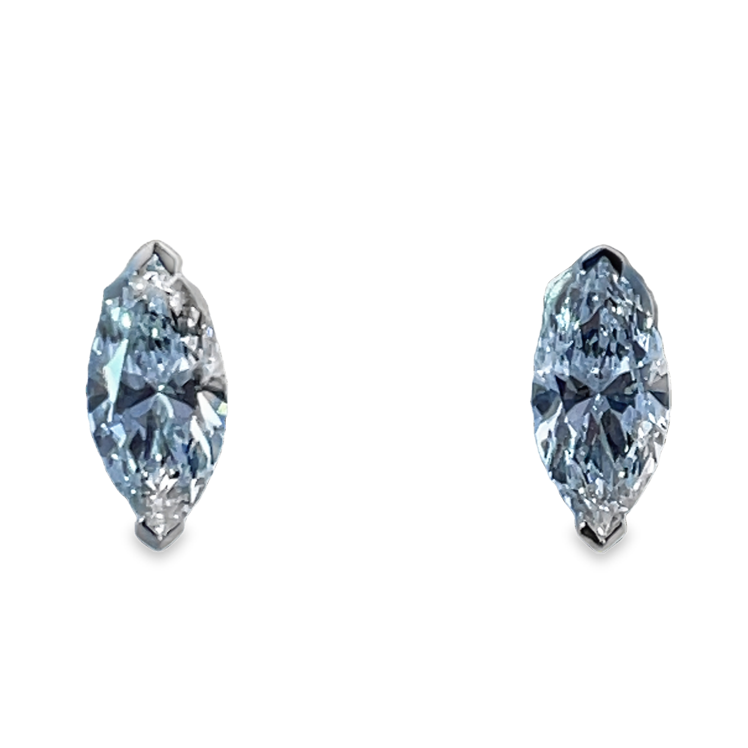SUPER MAN MADE CREATED 2.12CTW MARQUISE DIAMOND STUD EARRINGS F VVS2 14KW CONTAINING: 1.06CT MARQUISE DIAMOND F VVS2 IGI LG649414971 + 1.06CT MARQUISE DIAMOND F VVS2 IGI LG643445893