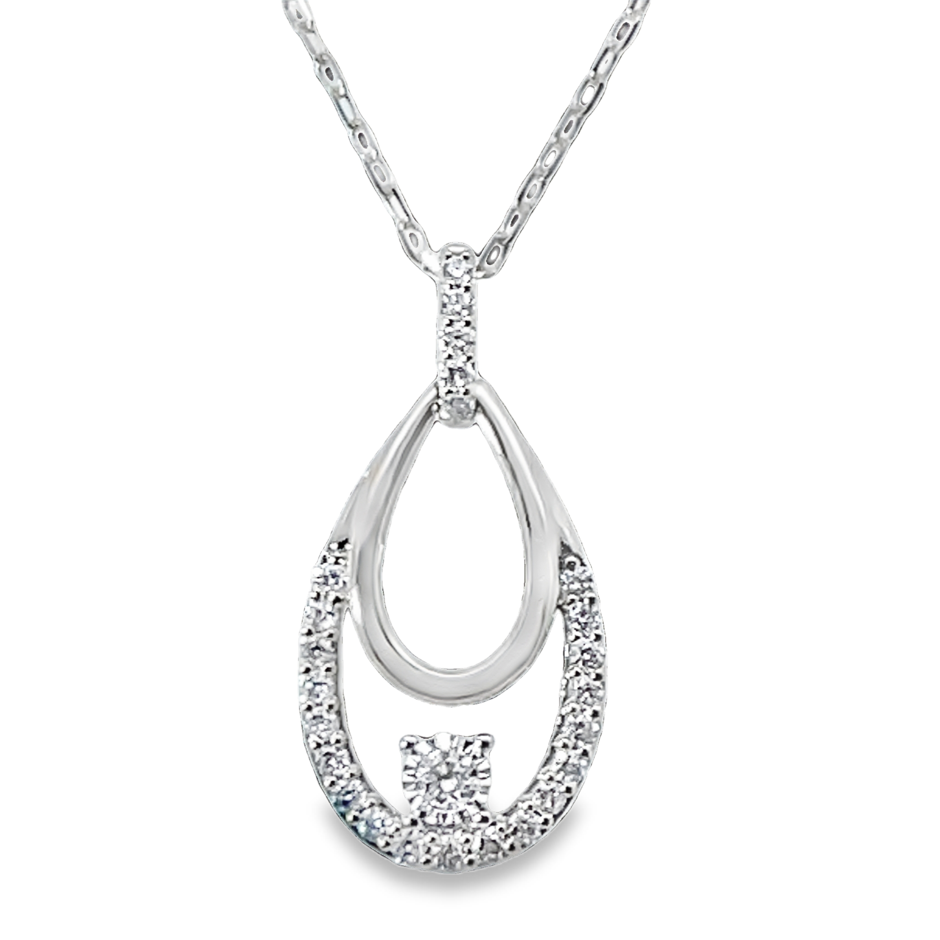 1/4CTW 25 ROUND DIAMOND DOUBLE TEARDROP PENDANT/CHAIN 10KY CHAIN INCLUDED