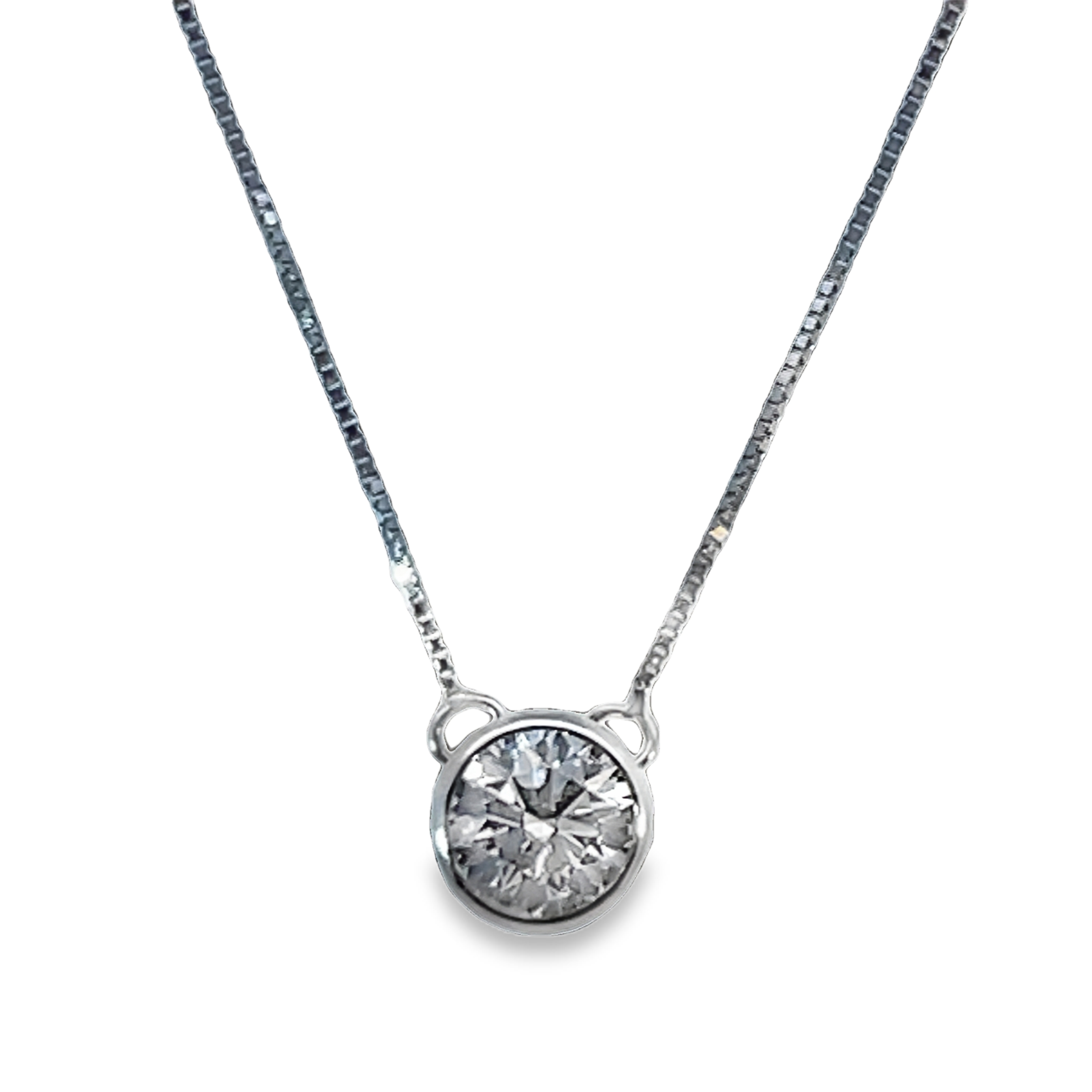 SUPER MAN MADE CREATED .50CT ROUND BEZEL-SET DIAMOND PENDANT/CHAIN F VS1 14KW