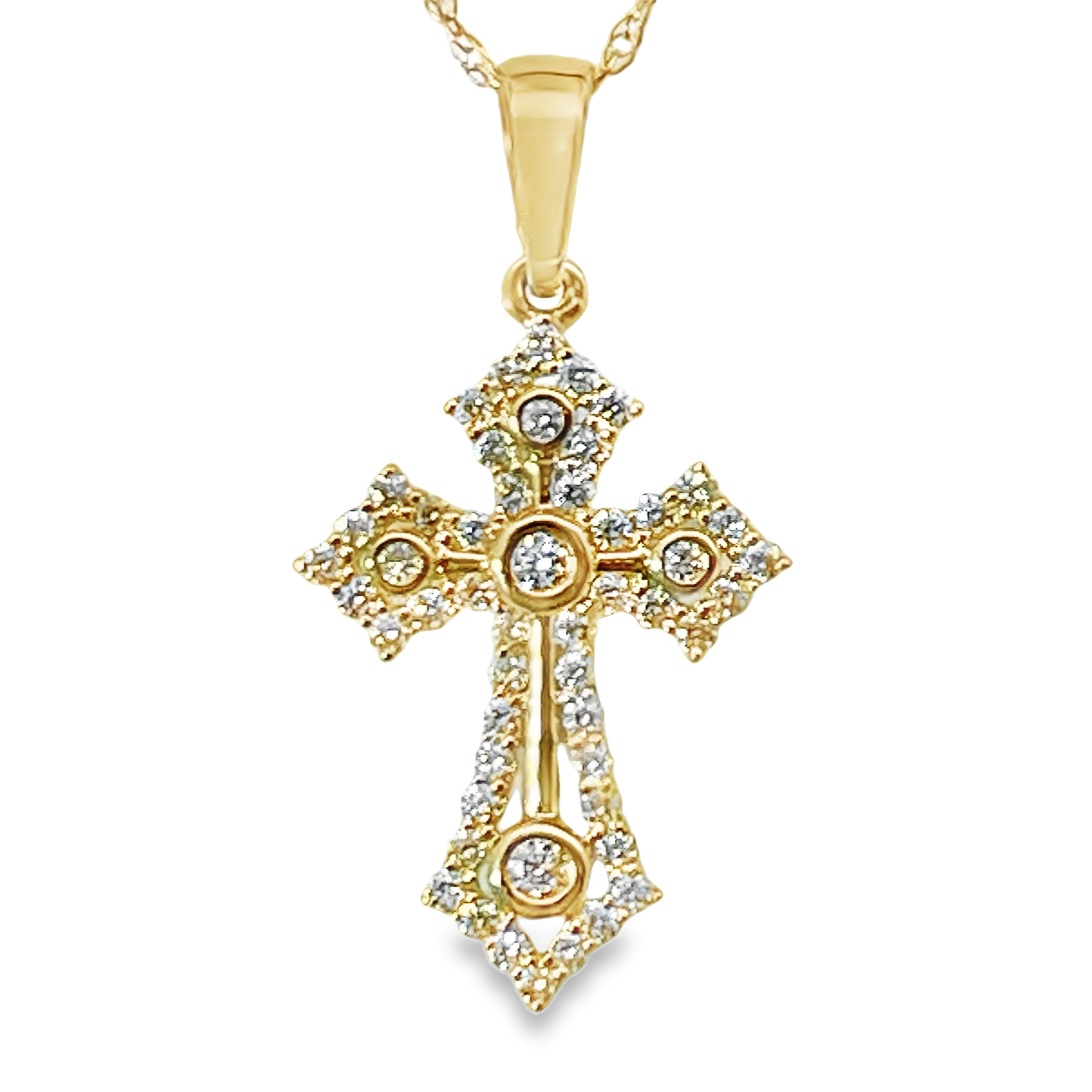 .25CTW 51 ROUND DIAMOND OUTLINE CROSS PENDANT/CHAIN 10KY  CHAIN INCLUDED