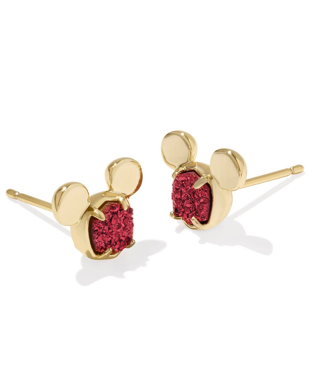 KENDRA SCOTT MICKEY MOUSE BRIGHT RED DRUSY GOLD TONE STUD EARRINGS