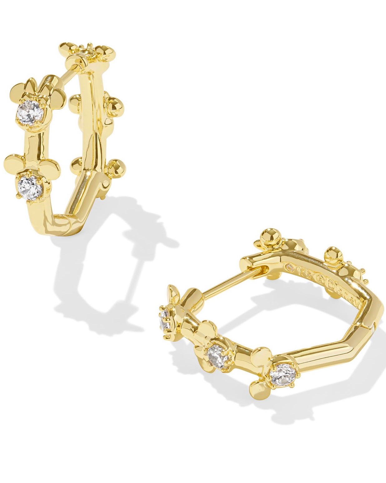 KENDRA SCOTT MICKEY MINNIE WHITE CRYSTAL GOLD TONE HUGGIE EARRINGS