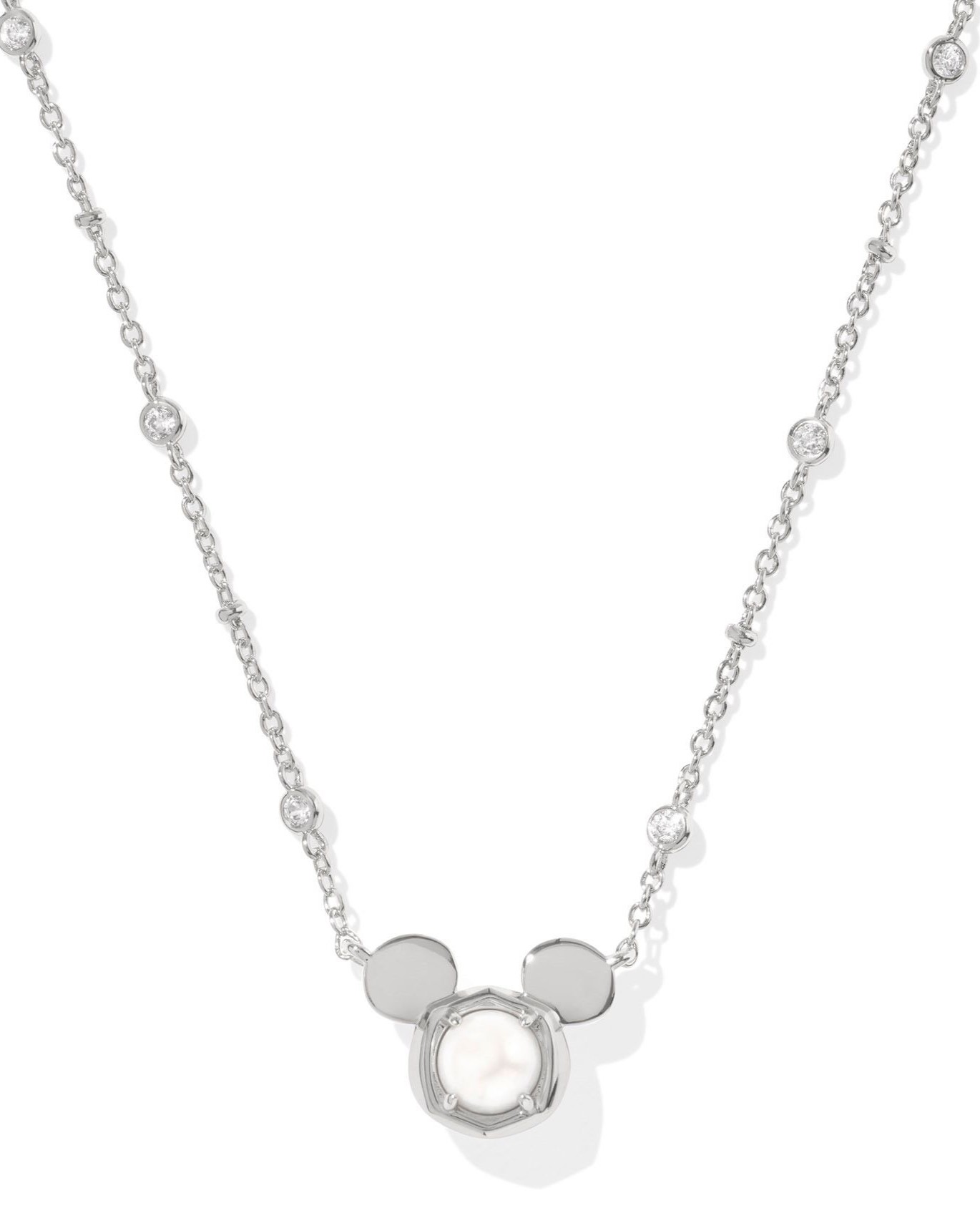 KENDRA SCOTT MICKEY MOUSE WHITE PEARL RHODIUM PENDANT NECKLACE