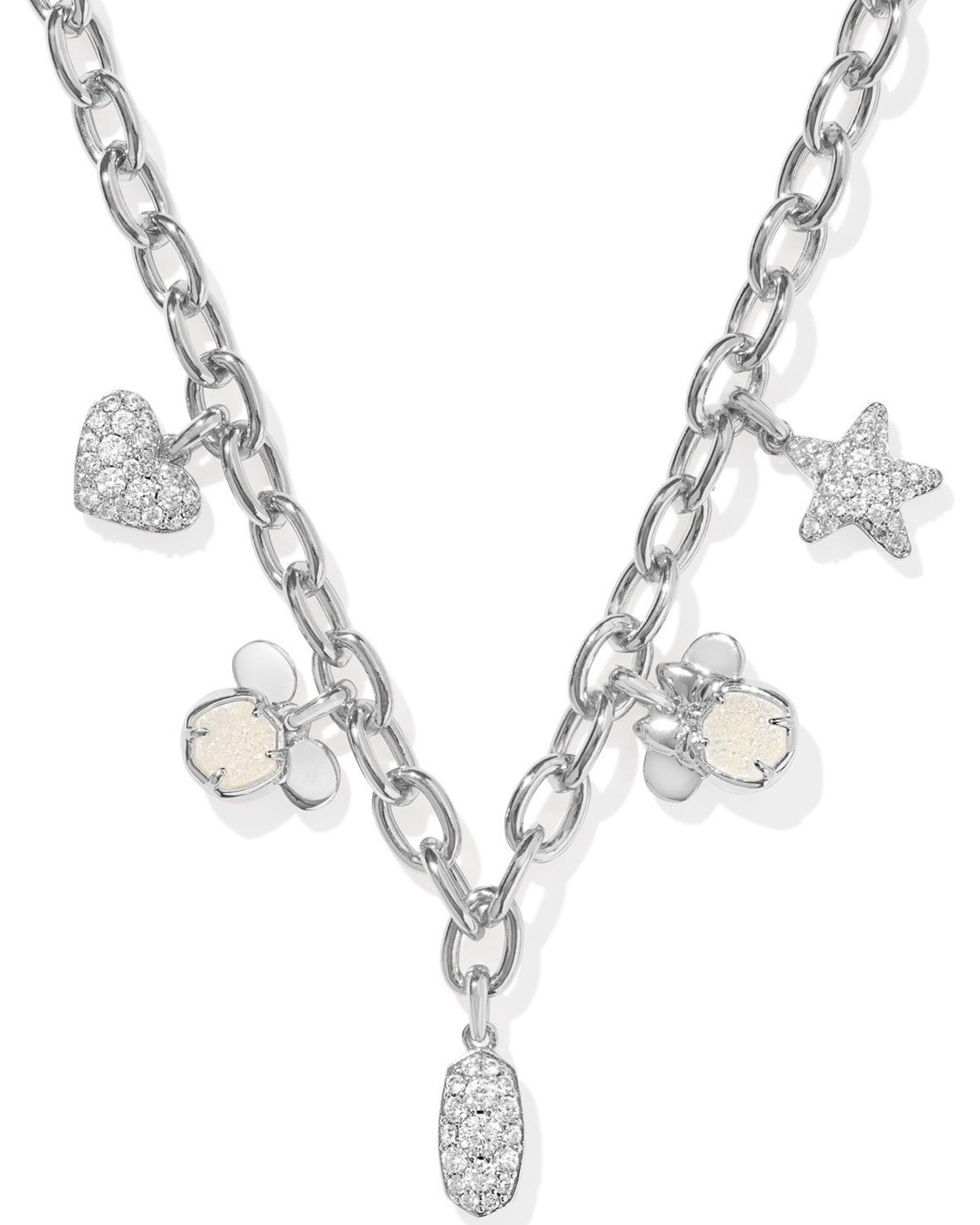 KENDRA SCOTT MICKEY MINNIE IRIDESCENT WHITE MIX RHODIUM CHARM NECKLACE