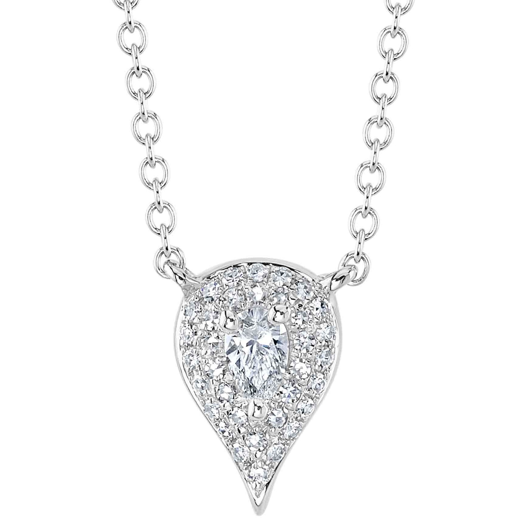 .16CTW PAVE PEAR-SHAPE DIAMOND NECKLACE CONTAINING: 1 PEAR SHAPE CENTER DIAMOND+ 34 ROUND PAVE DIAMONDS 14KW