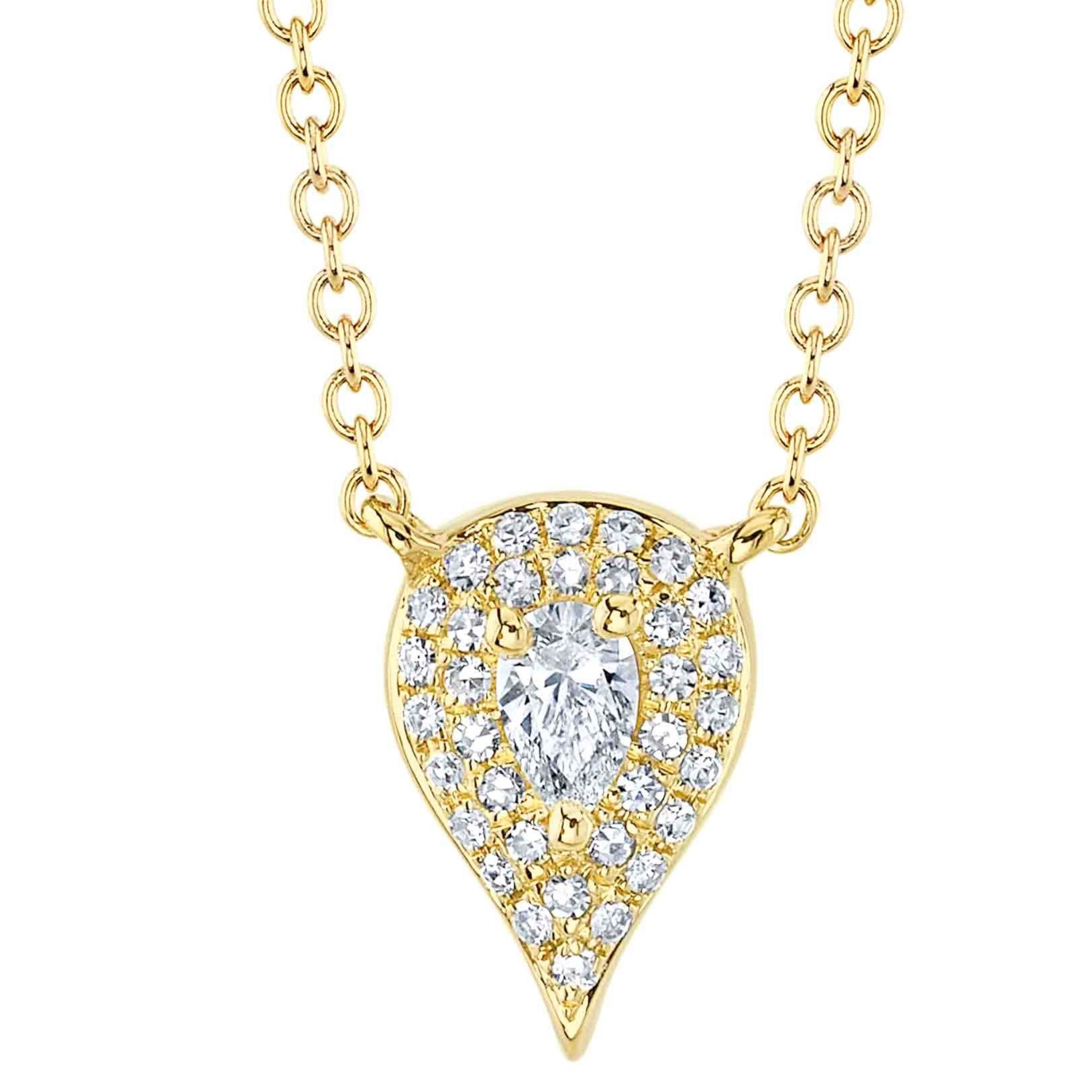 .16CTW DIAMOND PAVE PEAR-SHAPE NECKLACE CONTAINING: 1 PEAR-SHAPE +34 ROUND DIAMONDS 14KY
