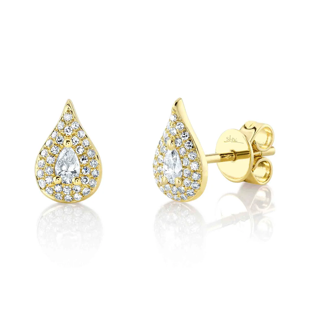 .32CTW PEAR-SHAPE DIAMOND EARRINGS CONTAINING: 2 PEAR-SHAPE DIAMONDS + 68 ROUND DIAMONDS 14KY