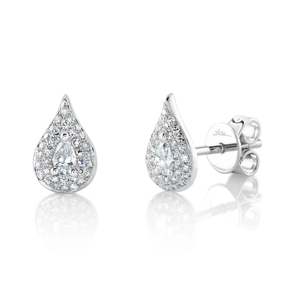 .32CTW PEAR-SHAPE EARRINGS CONTAINING: 2 PEAR SHAPE DIAMONDS + 68 ROUND DIAMONDS 14KW