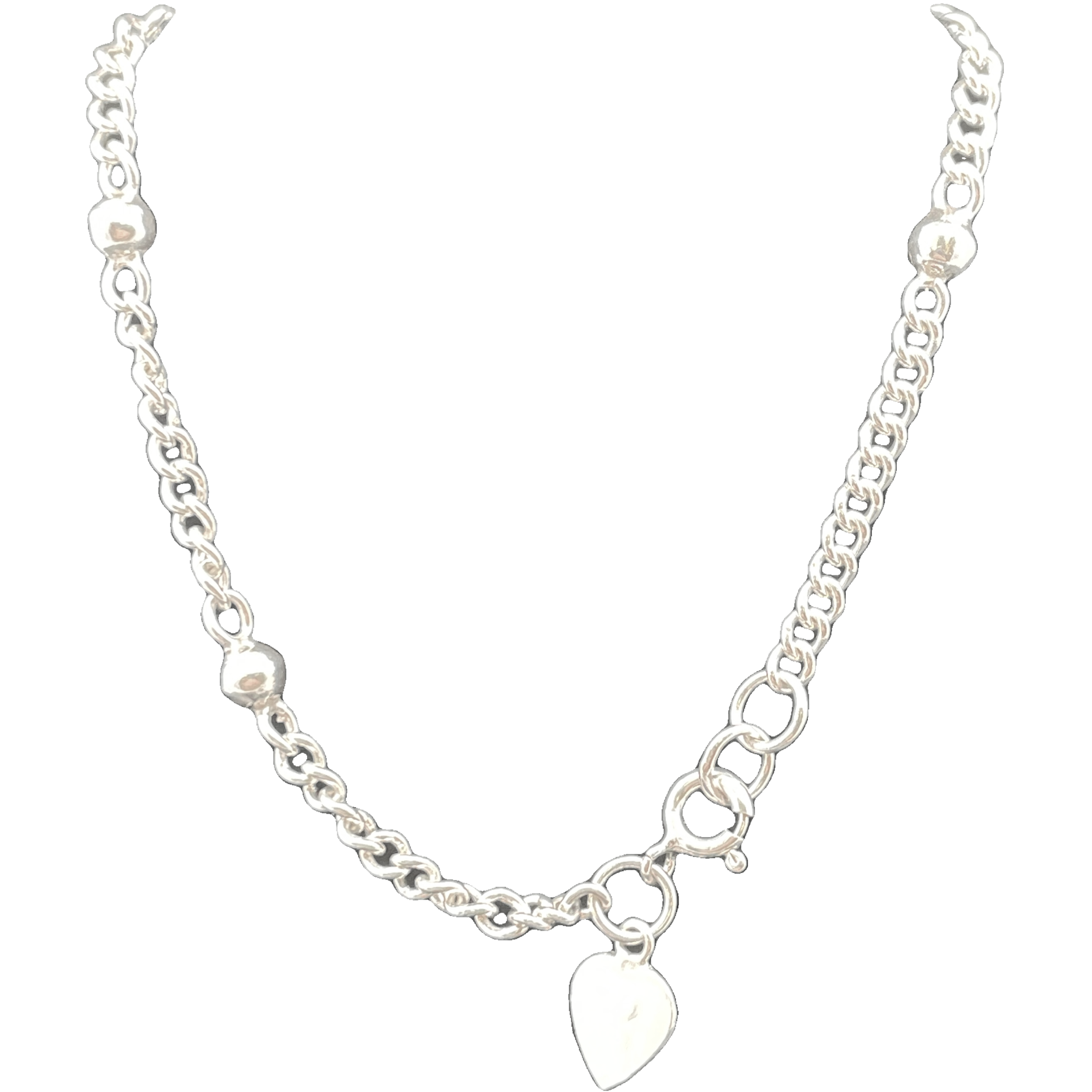 HEART CHARM BEAD STATION BRACELET SILVER