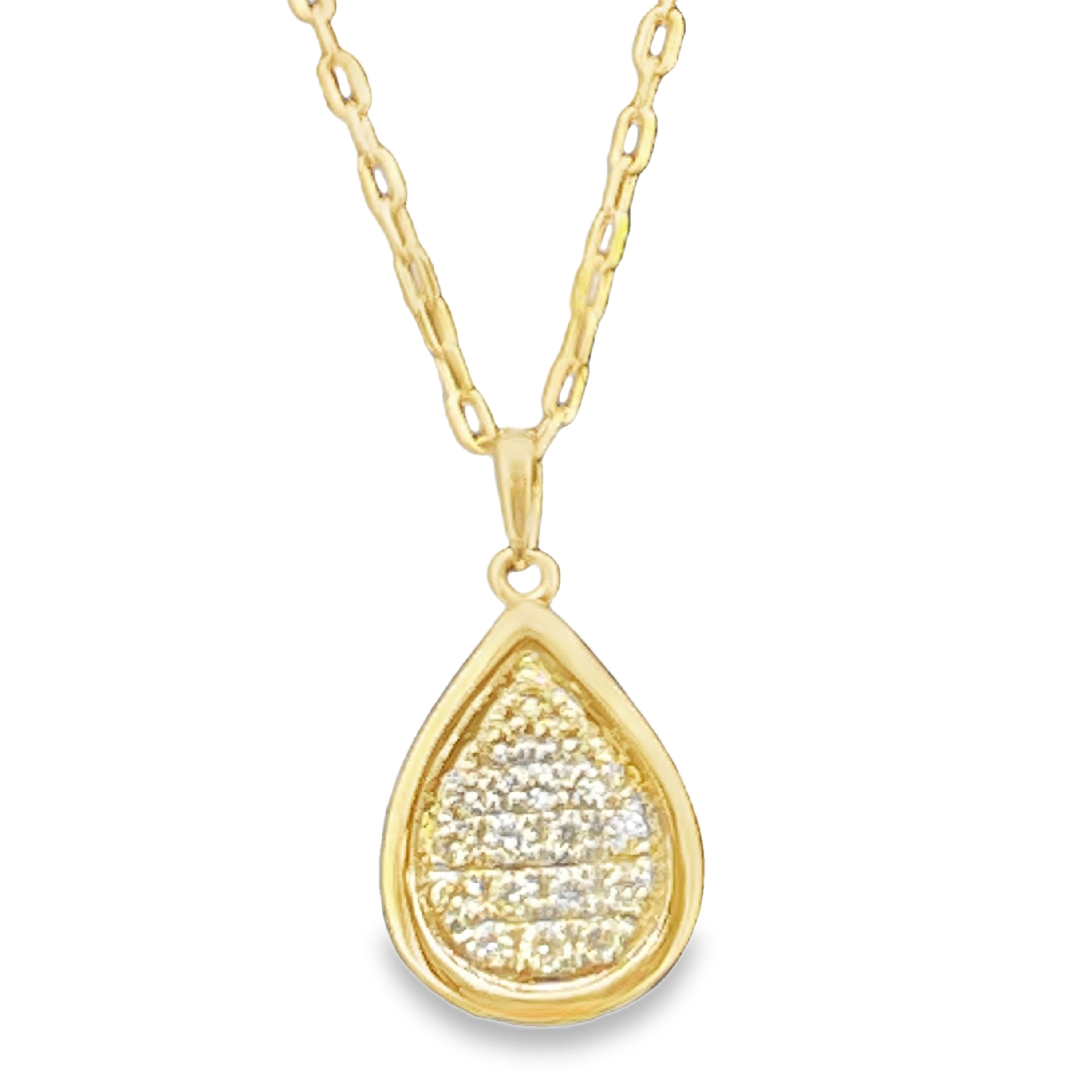 .16CTW PAVE 17 ROUND DIAMOND PEAR-SHAPE PENDANT/CHAIN 14KY