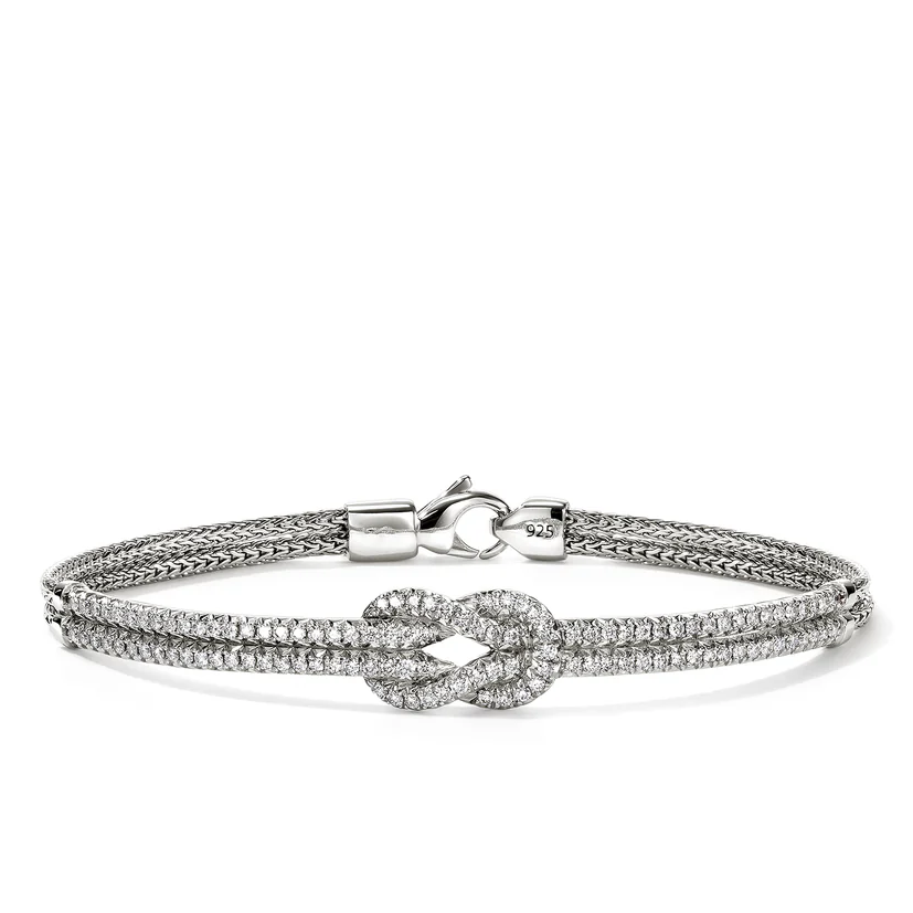 JOHN HARDY LOVE KNOT SILVER DIAMOND 3.6MM CHAIN DOUBLE-ROW BRACELET .90CTW