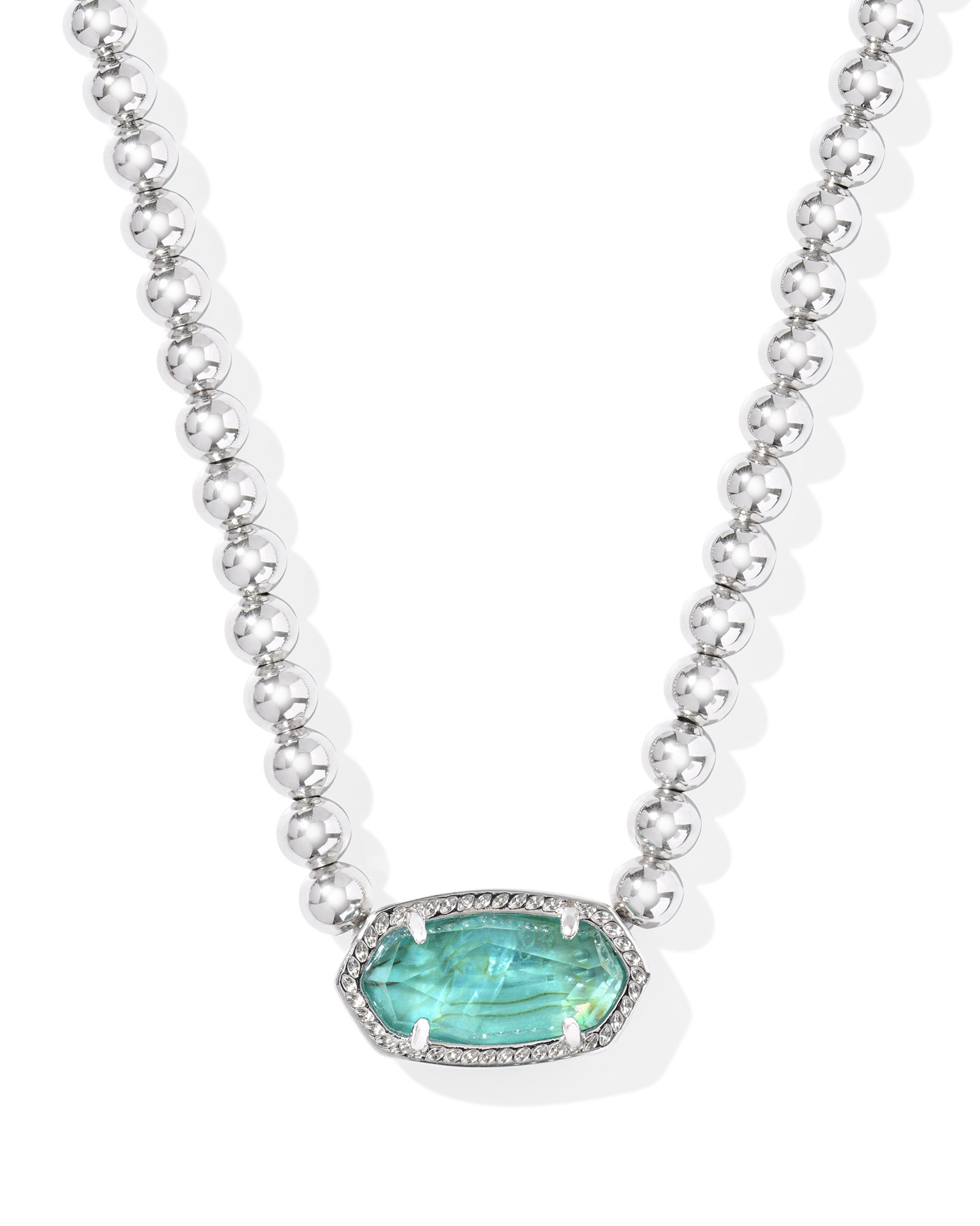 KENDRA SCOTT ELISA BEADED BRIGHT AQUA ILLUSION RHODIUM NECKLACE