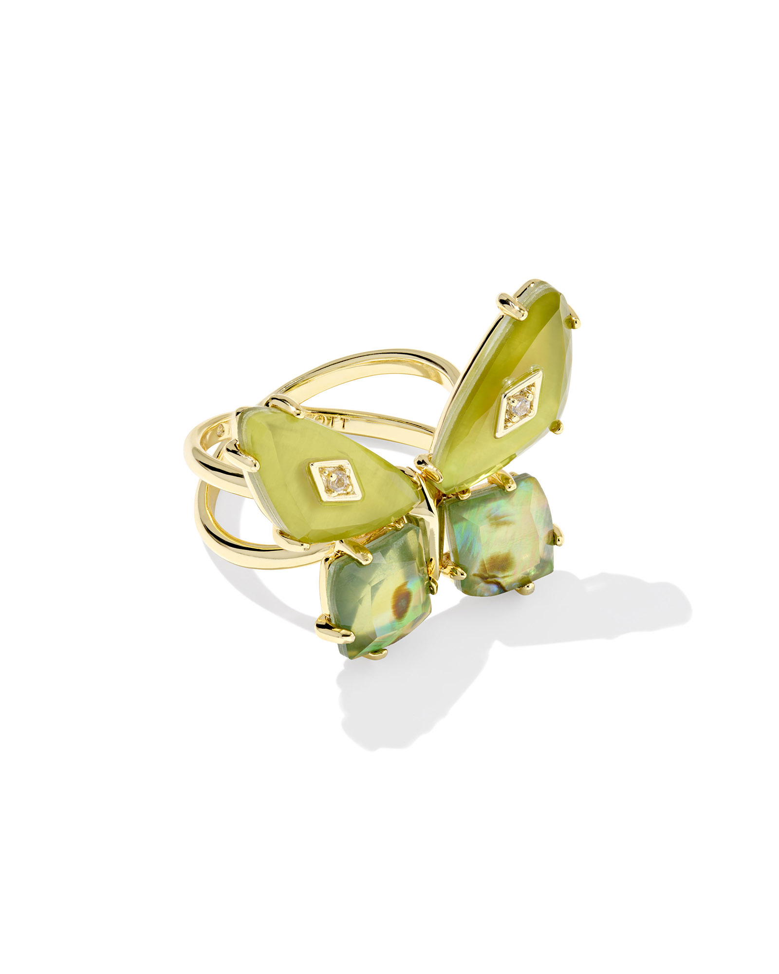 KENDRA SCOTT BIANCA BUTTERFLY GREEN MIX GOLD TONE RING SIZE 7