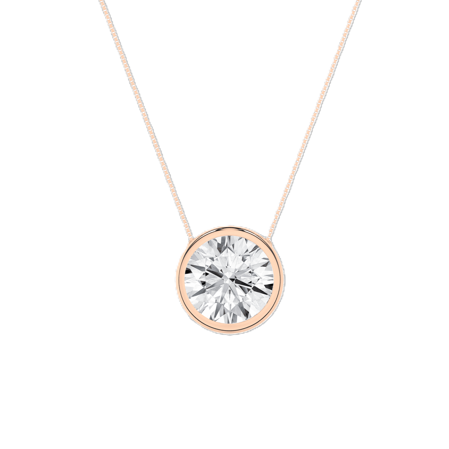 SUPER MAN MADE CREATED .50CT ROUND DIAMOND BEZEL-SET SOLITAIRE PENDANT/CHAIN F VS 14KY CHAIN INCLUDED