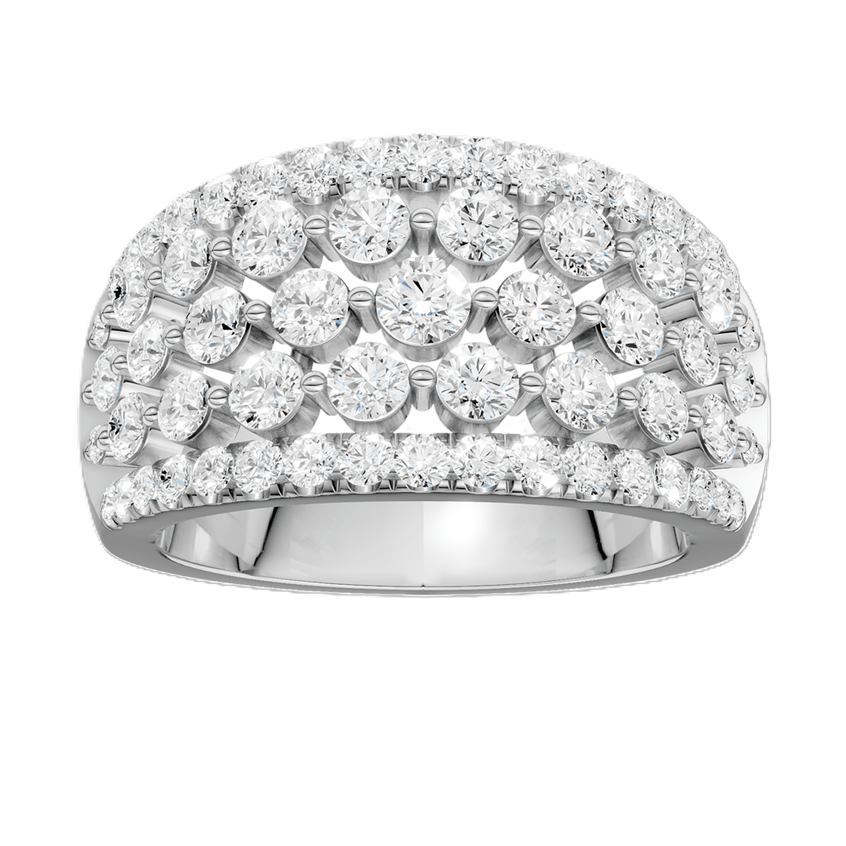 SUPER MAN MADE CREATED 2.00CTW LDS 5-ROW DIAMOND BAND RING CONTAINING:  63 ROUND DIAMONDS E-F VS 14KW