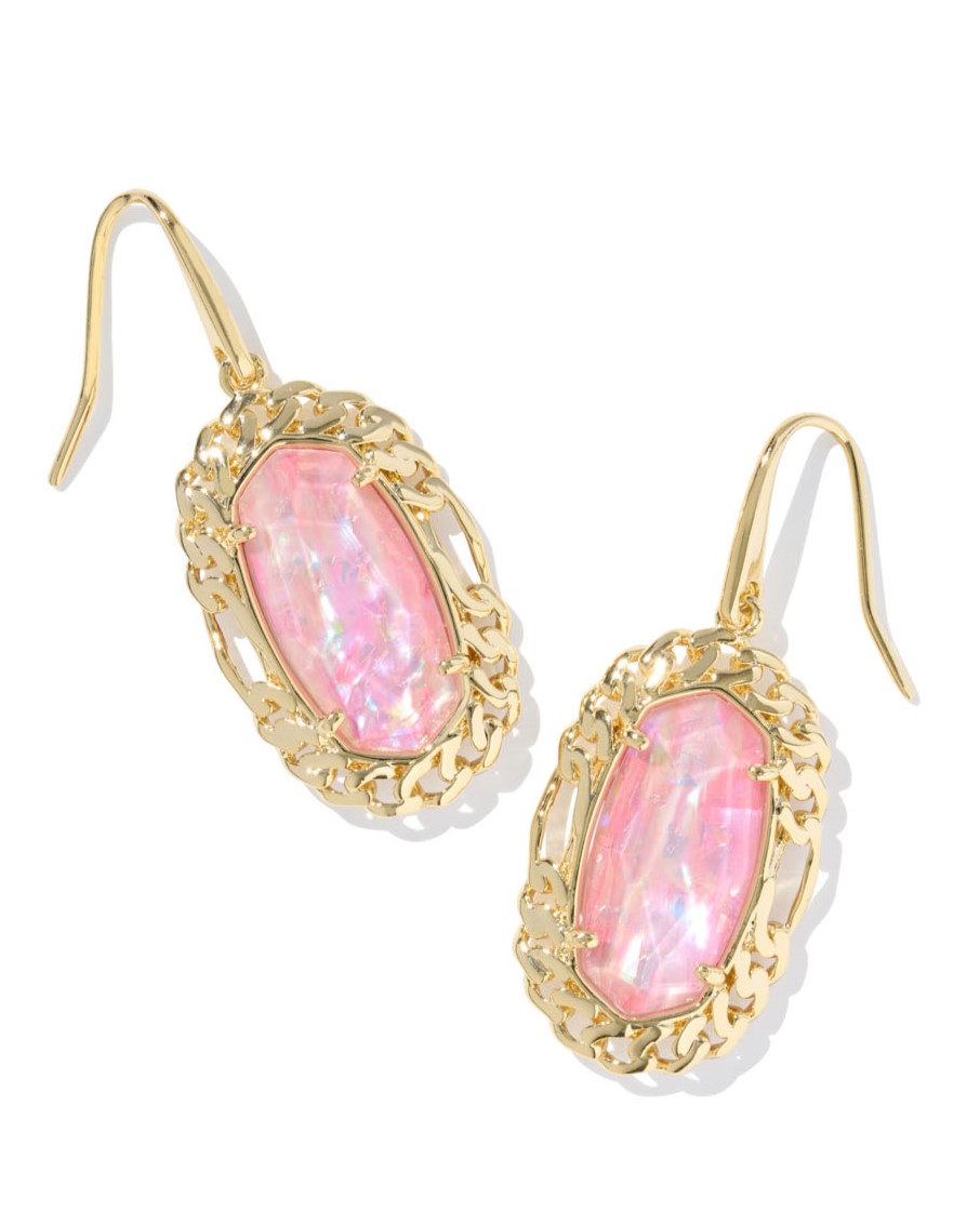 KENDRA SCOTT DANI FIGARO FRAME PINK IRIDESCENT MOTHER OF PEARL GOLD TONE DROP EARRINGS