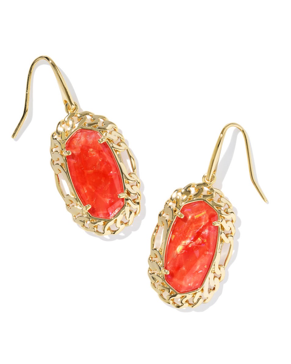 KENDRA SCOTT DANI FIGARO FRAME PAPAYA IRIDESCENT MOTHER OF PEARL GOLD TONE DROP EARRINGS