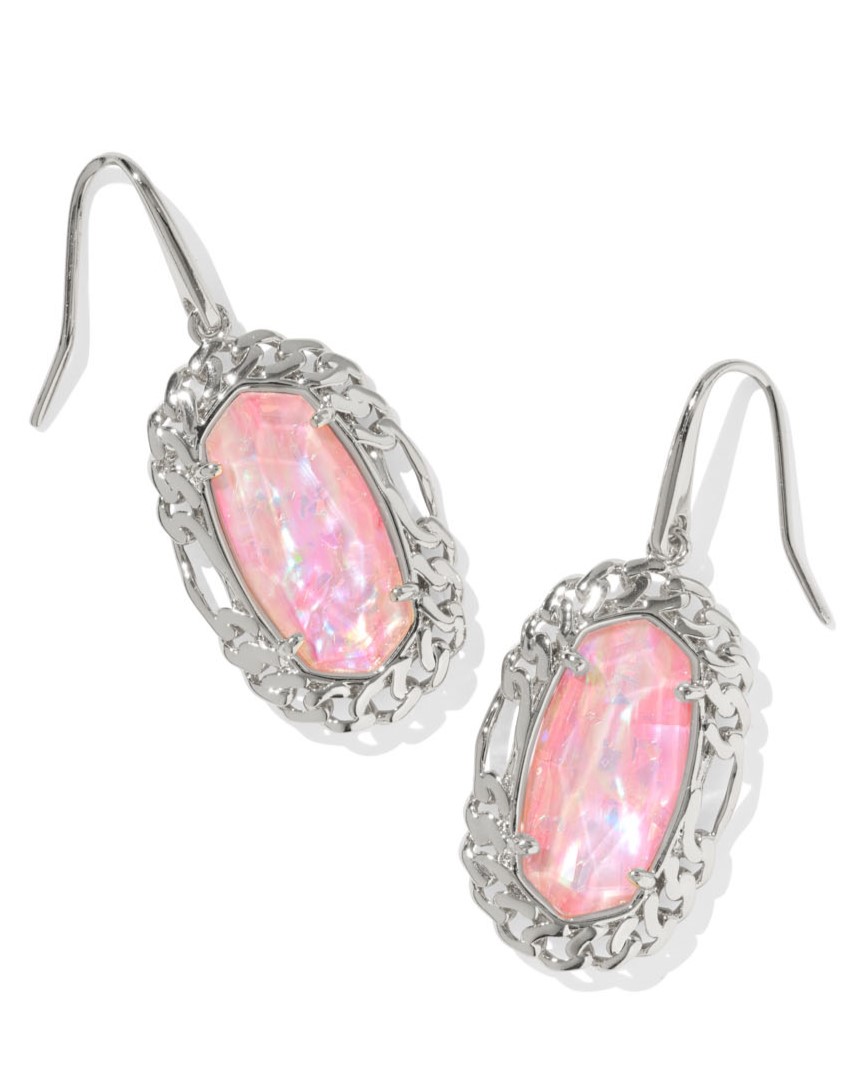 KENDRA SCOTT DANI FIGARO FRAME PINK IRIDESCENT MOTHER OF PEARL RHODIUM DROP EARRINGS