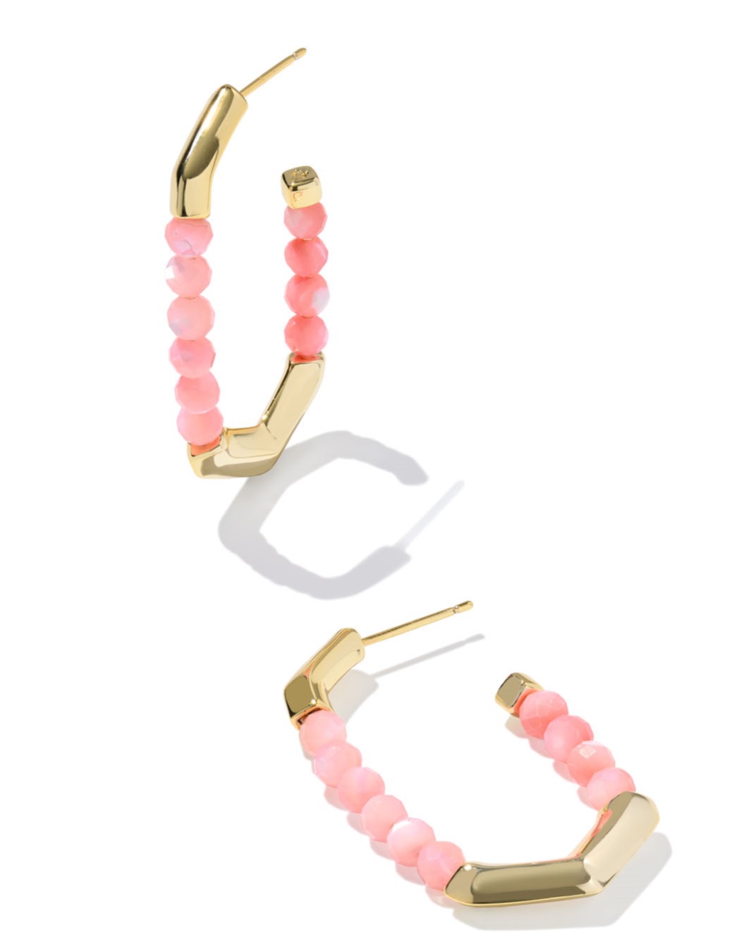 KENDRA SCOTT SYLVIA PINK CHALCEDONY GOLD TONE HOOP EARRINGS