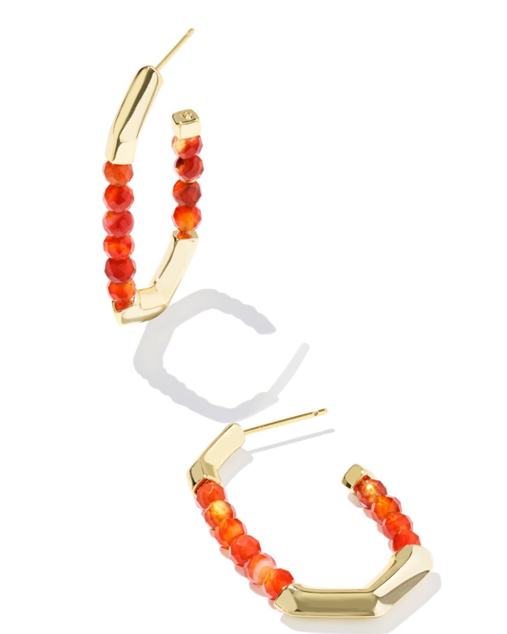 KENDRA SCOTT SYLVIA ORANGE BANDED AGATE GOLD TONE HOOP EARRINGS