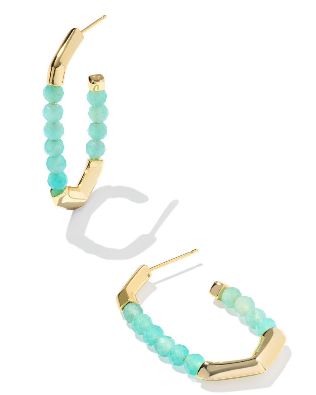 KENDRA SCOTT SYLVIA TEAL AMAZONITE GOLD TONE HOOP EARRINGS