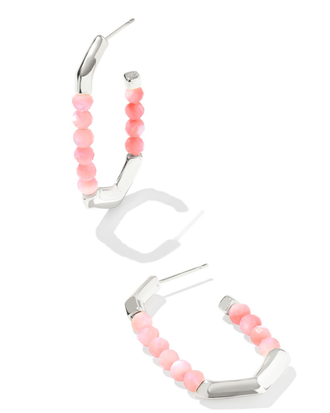 KENDRA SCOTT SYLVIA PINK CHALCEDONY RHODIUM HOOP EARRINGS