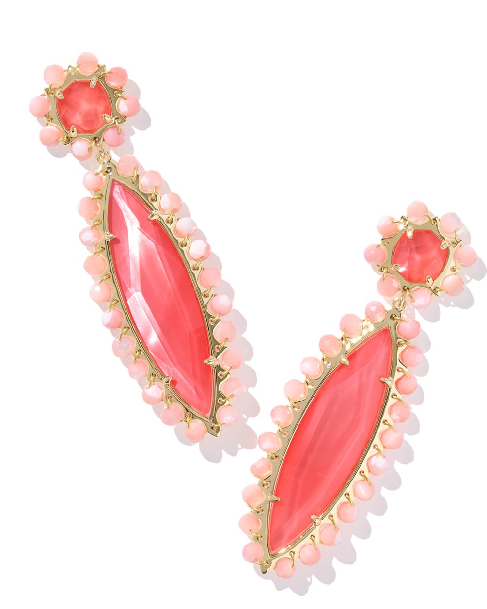 KENDRA SCOTT GENEVIEVE BEADED CORAL PINK MOTHER OF PEARL GOLD TONE STATEMENT EARRINGS