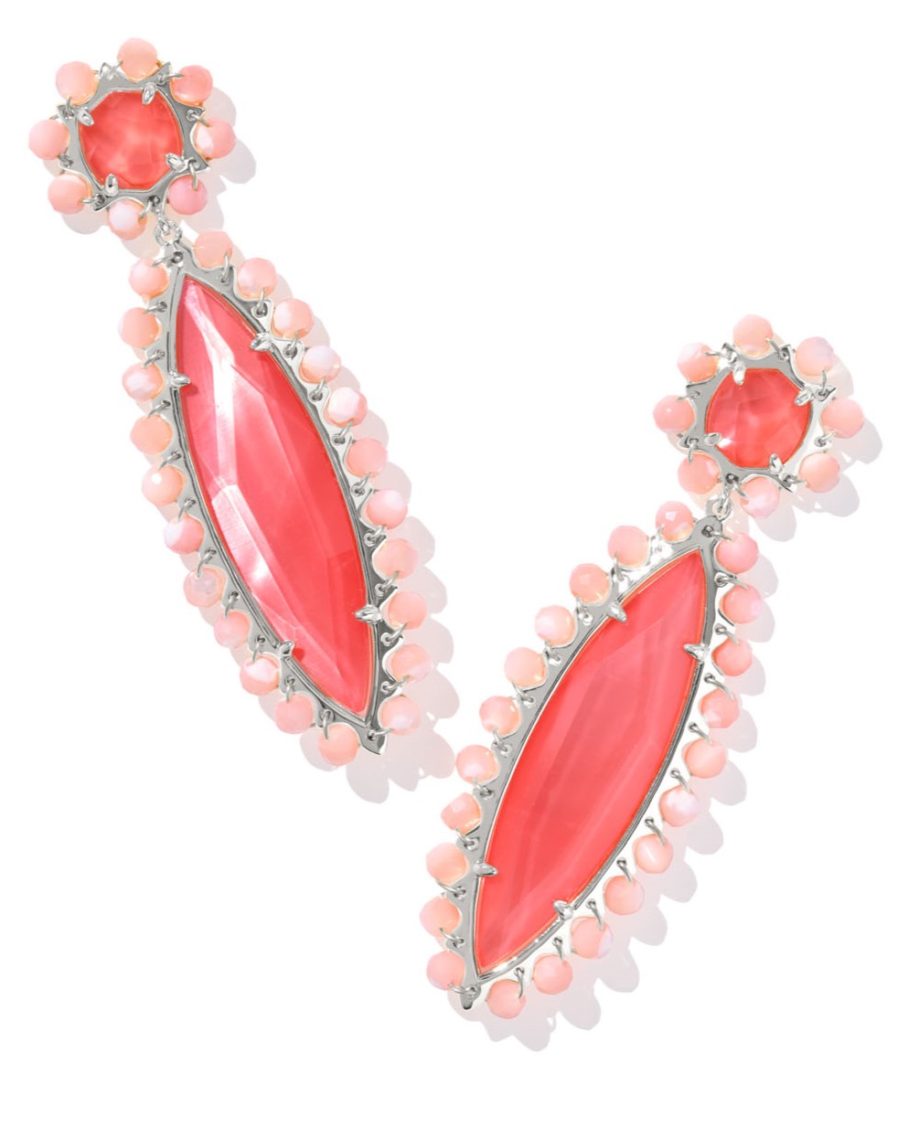 KENDRA SCOTT GENEVIEVE BEADED CORAL PINK MOTHER OF PEARL RHODIUM STATEMENT EARRINGS