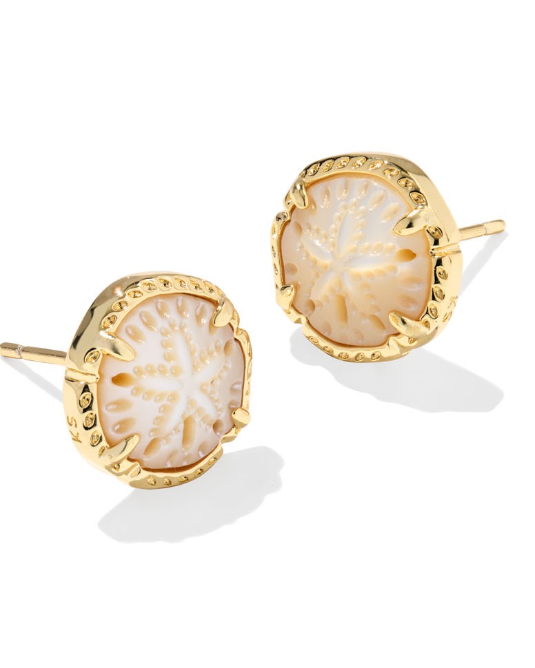 KENDRA SCOTT SAND DOLLAR NATURAL MOTHER OF PEARL GOLD TONE STUD EARRINGS