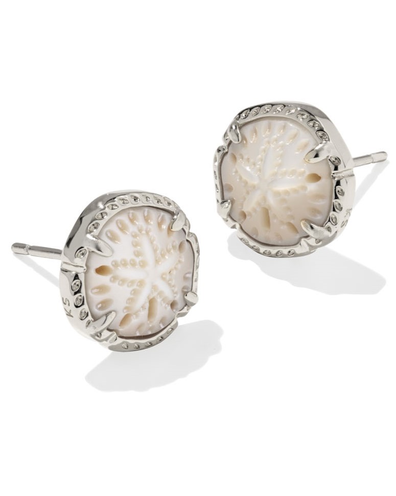 KENDRA SCOTT SAND DOLLAR NATURAL MOTHER OF PEARL RHODIUM STUD EARRINGS