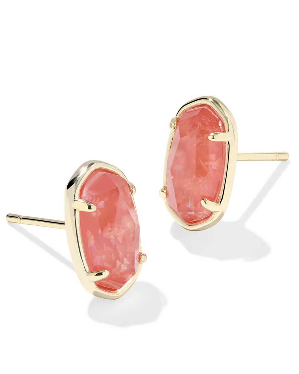 KENDRA SCOTT GRAYSON STONE PAPAYA IRIDESCENT MOTHER OF PEARL GOLD TONE STUD EARRINGS