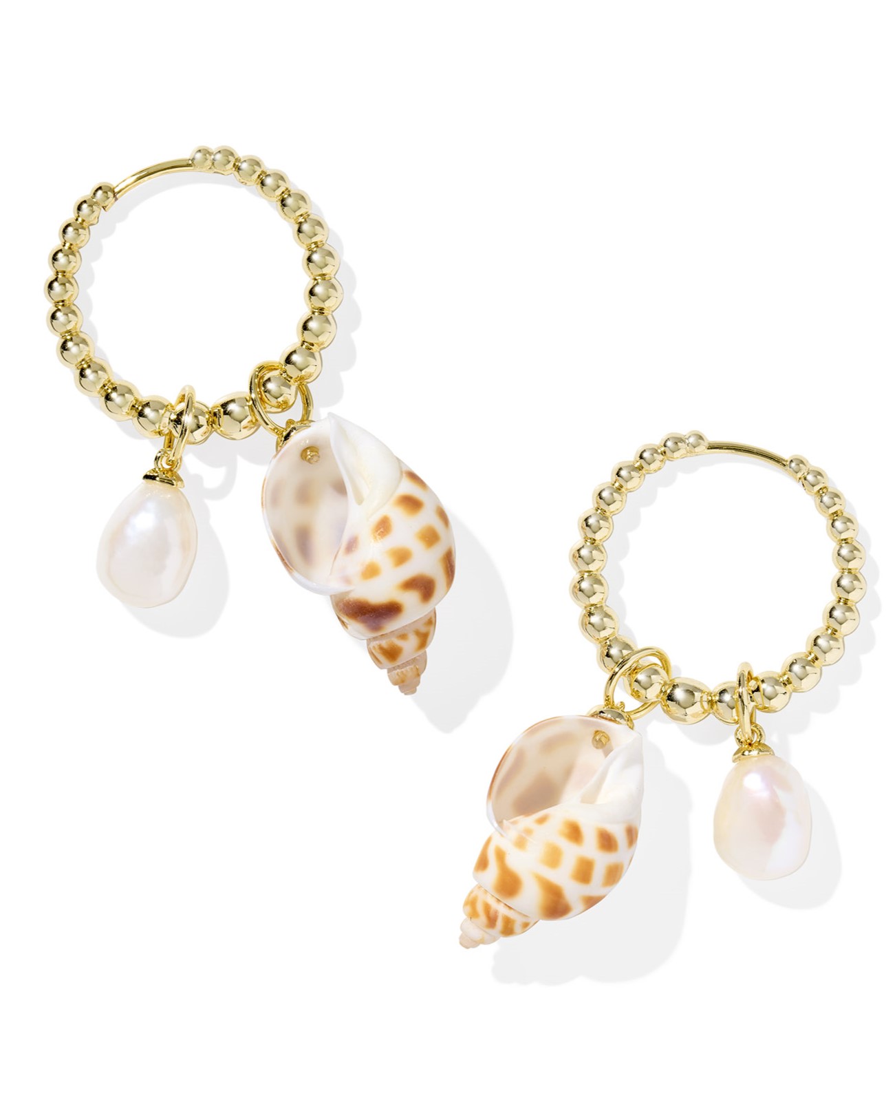 KENDRA SCOTT OLEANA IVORY SPOTTED SHELL GOLD TONE HUGGIE EARRINGS