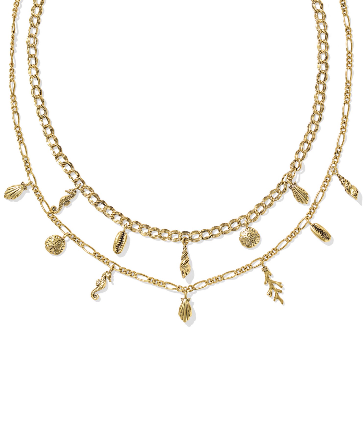 KENDRA SCOTT ALEXA WHITE CZ MULTI STRAND VINTAGE GOLD TONE NECKLACE