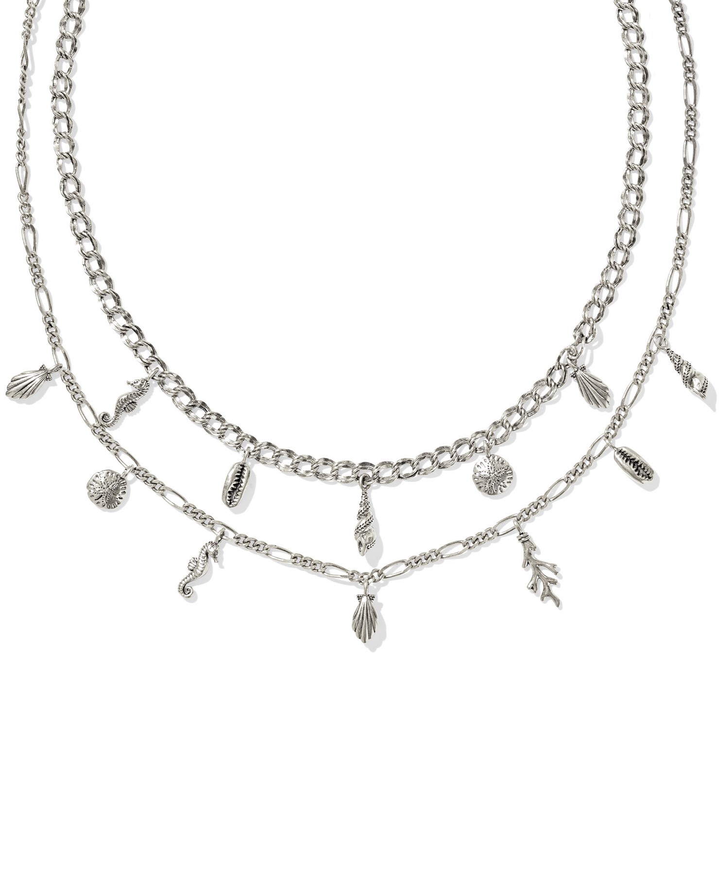 KENDRA SCOTT ALEXA WHITE CZ VINTAGE SILVER TONE MULTI STRAND NECKLACE