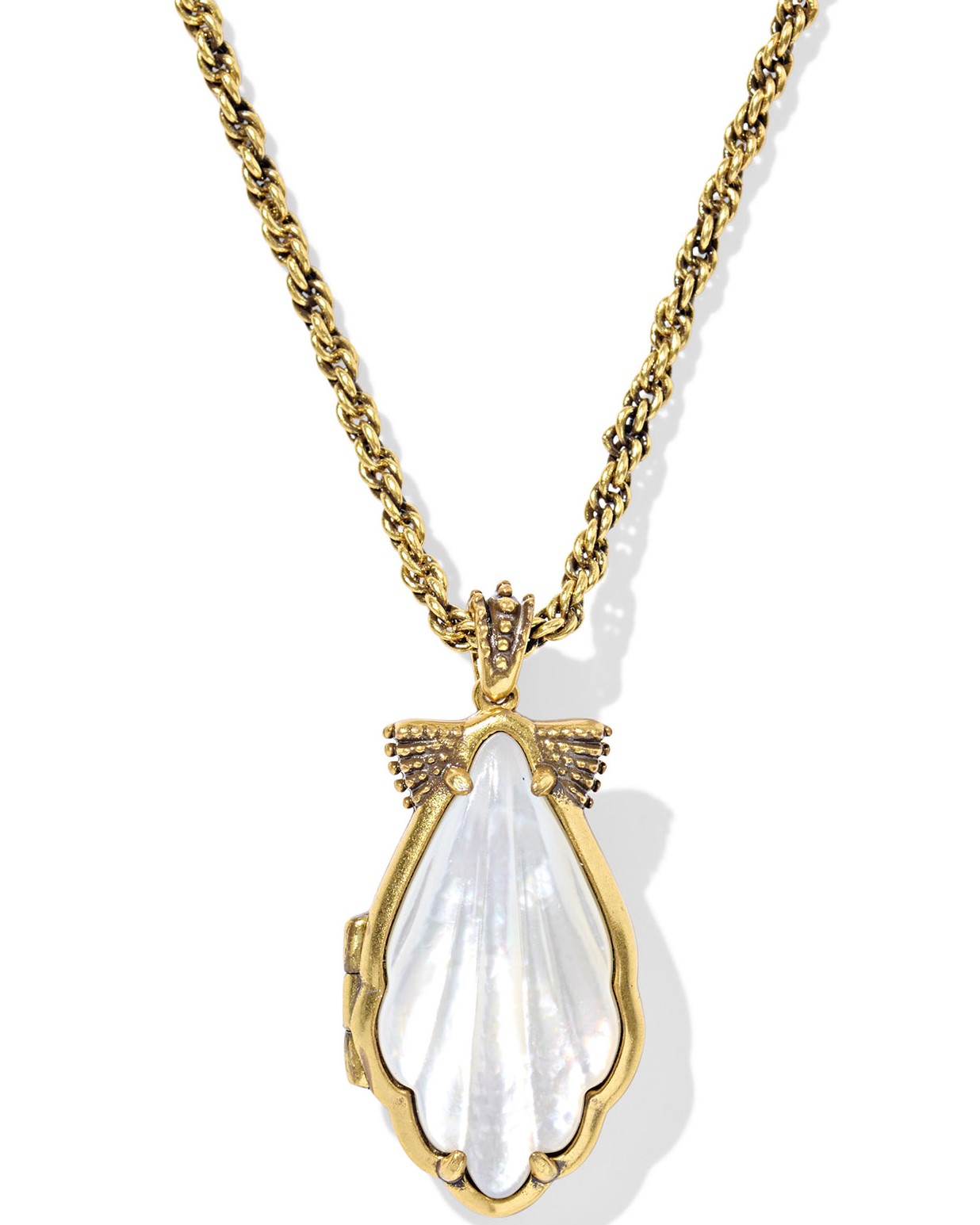 KENDRA SCOTT ALEXA IVORY MOTHER OF PEARL VINTAGE GOLD TONE LOCKET PENDANT NECKLACE