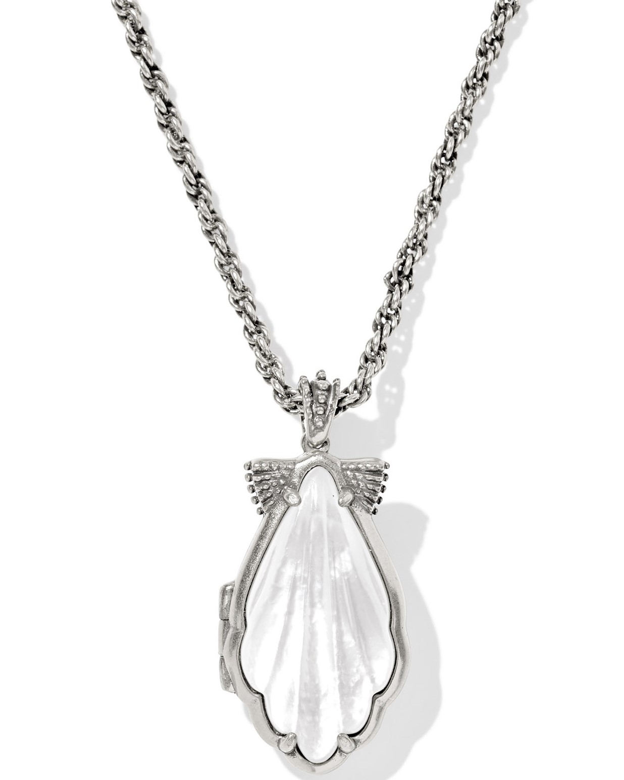 KENDRA SCOTT ALEXA IVORY MOTHER OF PEARL VINTAGE SILVER TONE LOCKET PENDANT NECKLACE